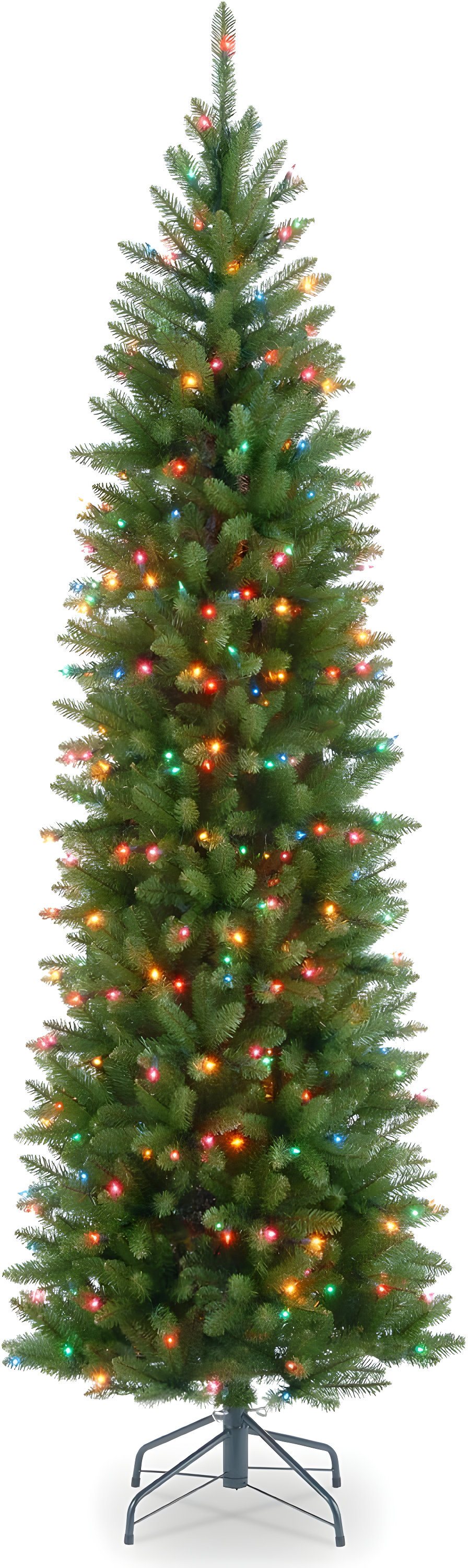 National Tree Company 6.5 ft Artificial Pre-Lit Slim Christmas Tree, Green, Kingswood Fir, Multicolor Lights, Includes Stand