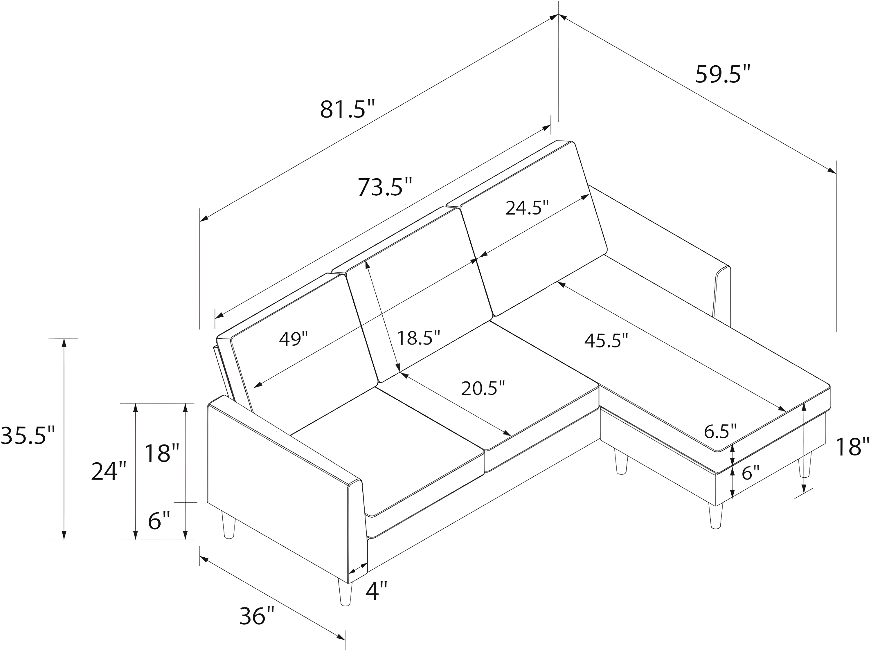 Winston 81.5" Wide Reversible Sofa & Chaise with Ottoman