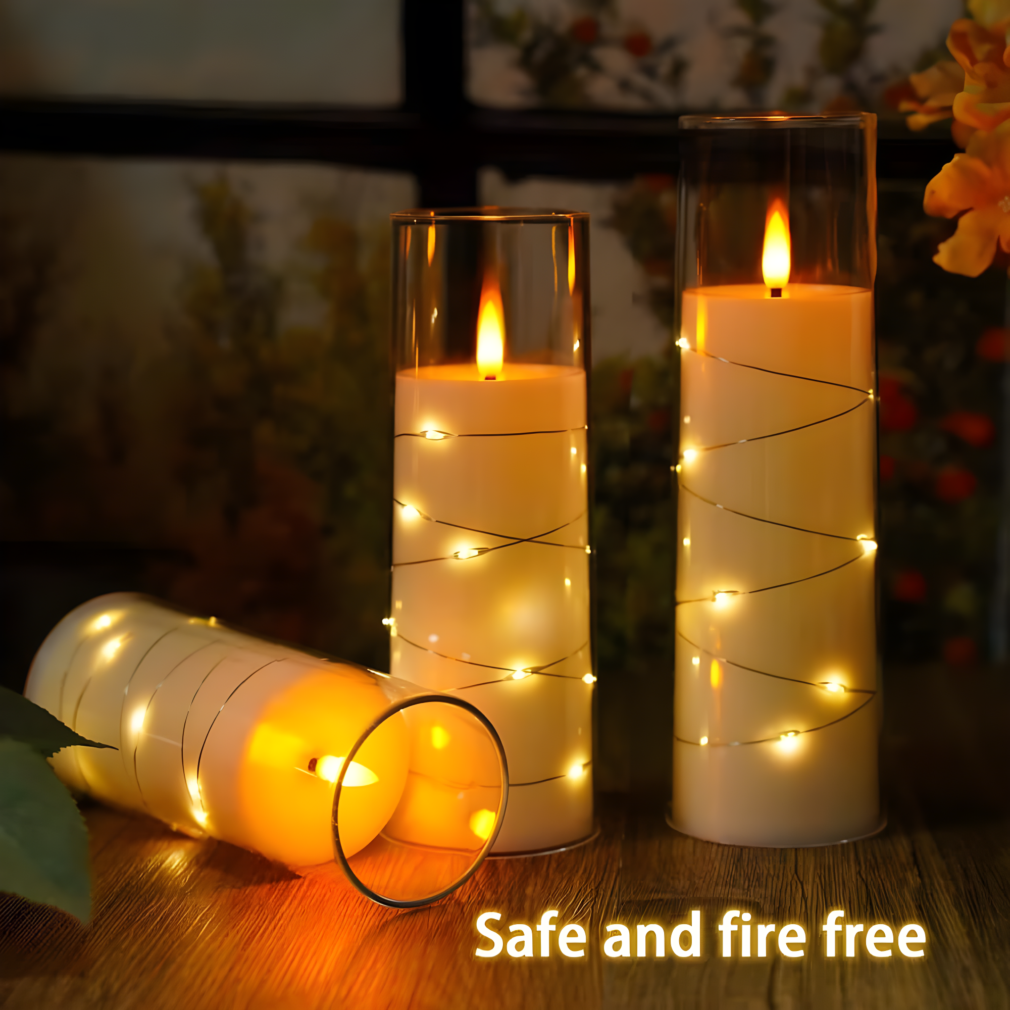 Raycare Flameless LED Candles with Embedded Star String, 9 Pcs Battery Operated Acrylic Pillar Candles with Timer and Remote, Flickering for Romantic Ambiance and Home Decoration (White)