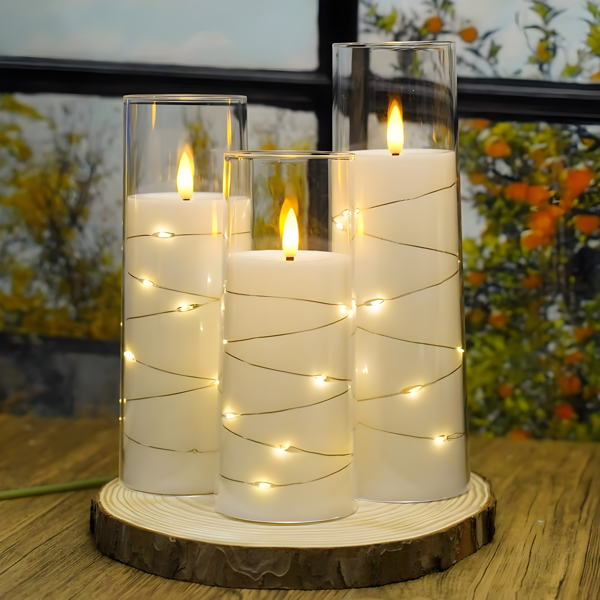 Raycare Flameless LED Candles with Embedded Star String, 9 Pcs Battery Operated Acrylic Pillar Candles with Timer and Remote, Flickering for Romantic Ambiance and Home Decoration (White)