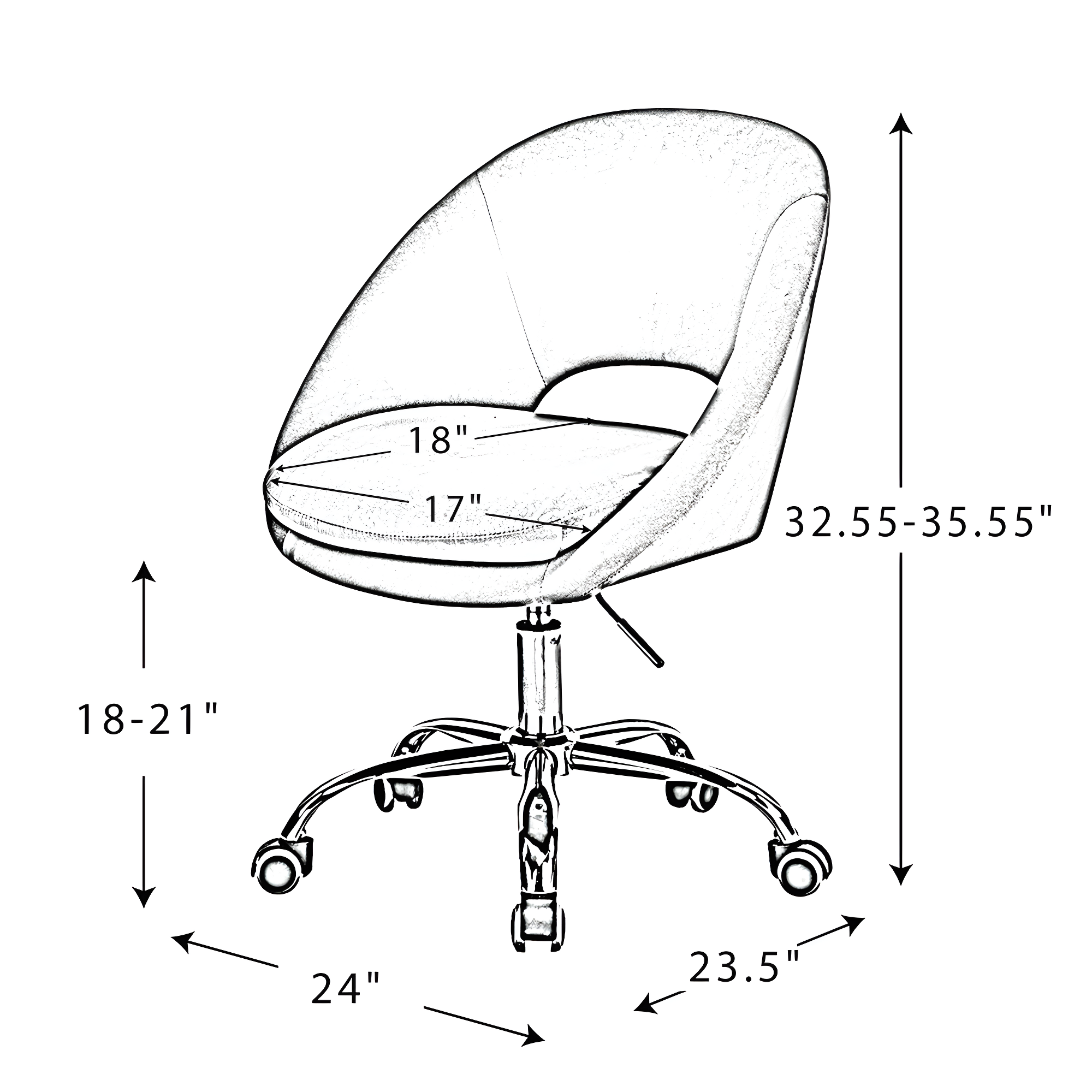 Velvet Home Office Chair for Teens, Adjustable Height & 360° Swivel Cute Computer Task Chair, Yellow