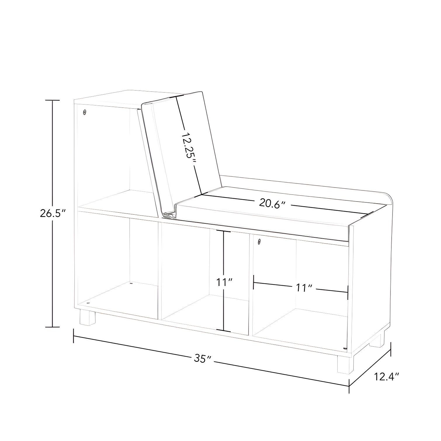 RiverRidge Home RiverRidge Kids Reading Book Nook Cushioned Toy Storage Bench with Cubby Organizers and 2 Fabric Bins- White