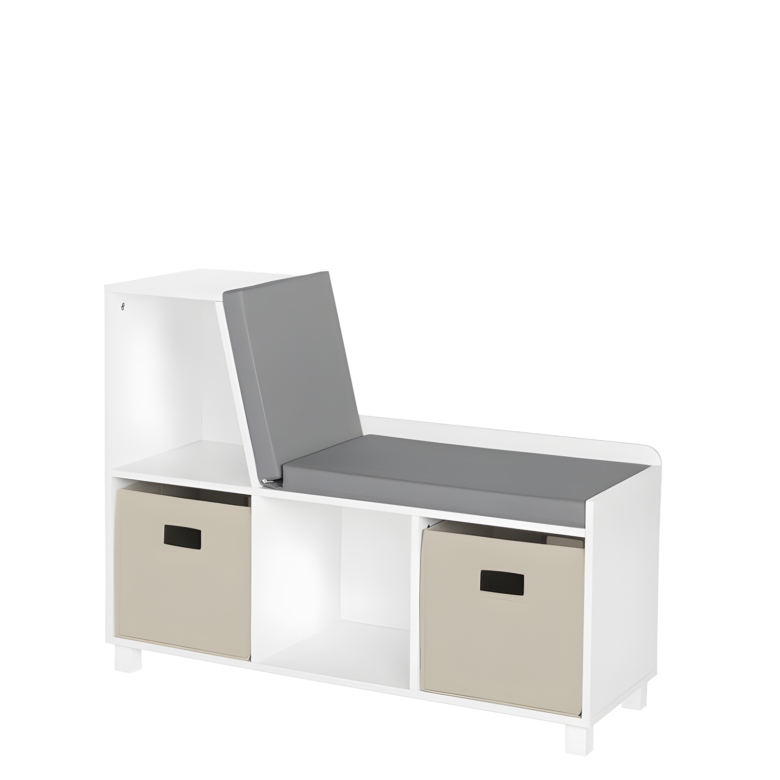 RiverRidge Home RiverRidge Kids Reading Book Nook Cushioned Toy Storage Bench with Cubby Organizers and 2 Fabric Bins- White