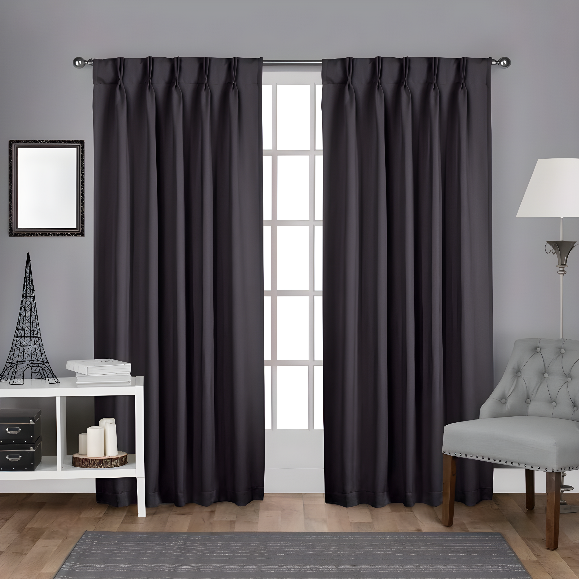 Set of 2 108"x52" Sateen Pinch Pleat Woven Blackout Back Tab Window Curtain Panel Dark Gray - Exclusive Home: Thermal Insulated