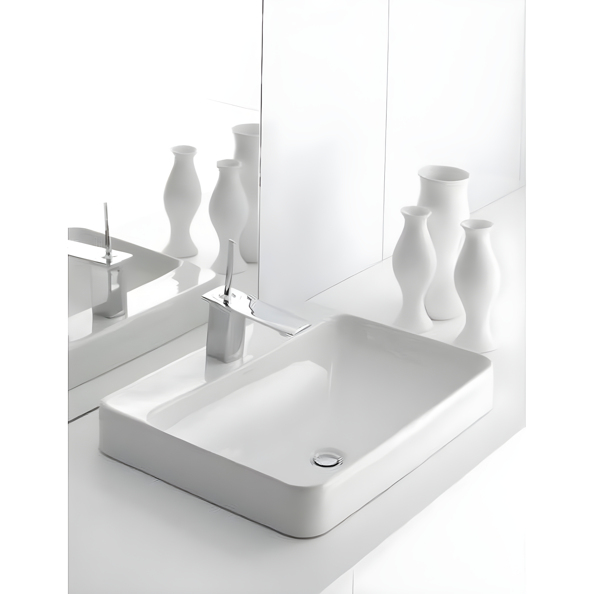Vox® Vitreous China Rectangular Vessel Bathroom Sink with Overflow