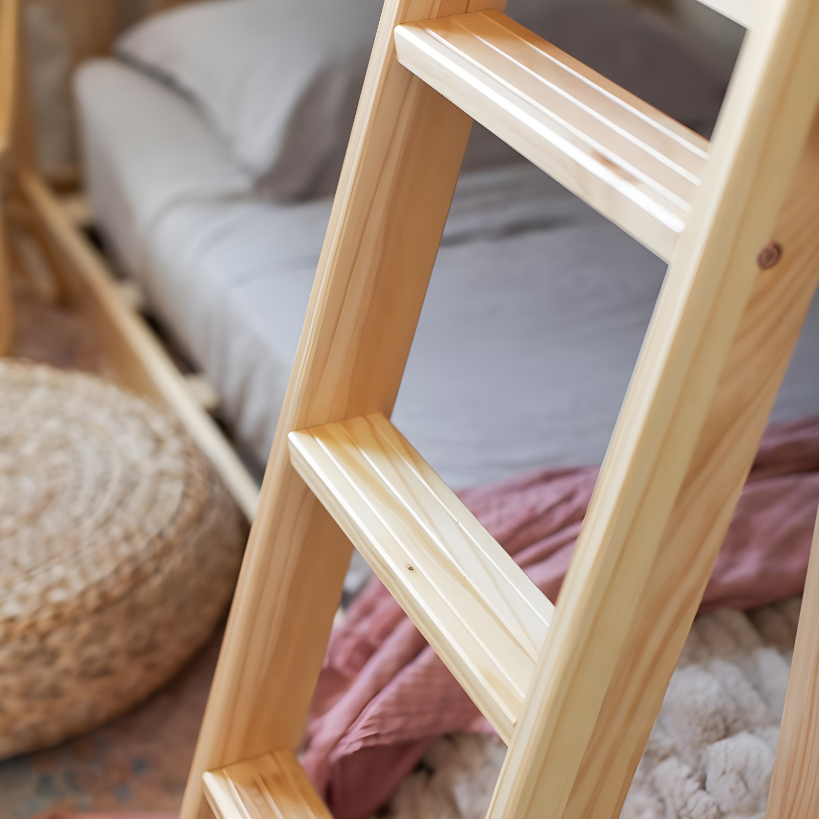 Max & Lily Twin over Twin Bunk Bed for Kids, Solid Wood Low Bunk Beds with Ladder, Natural