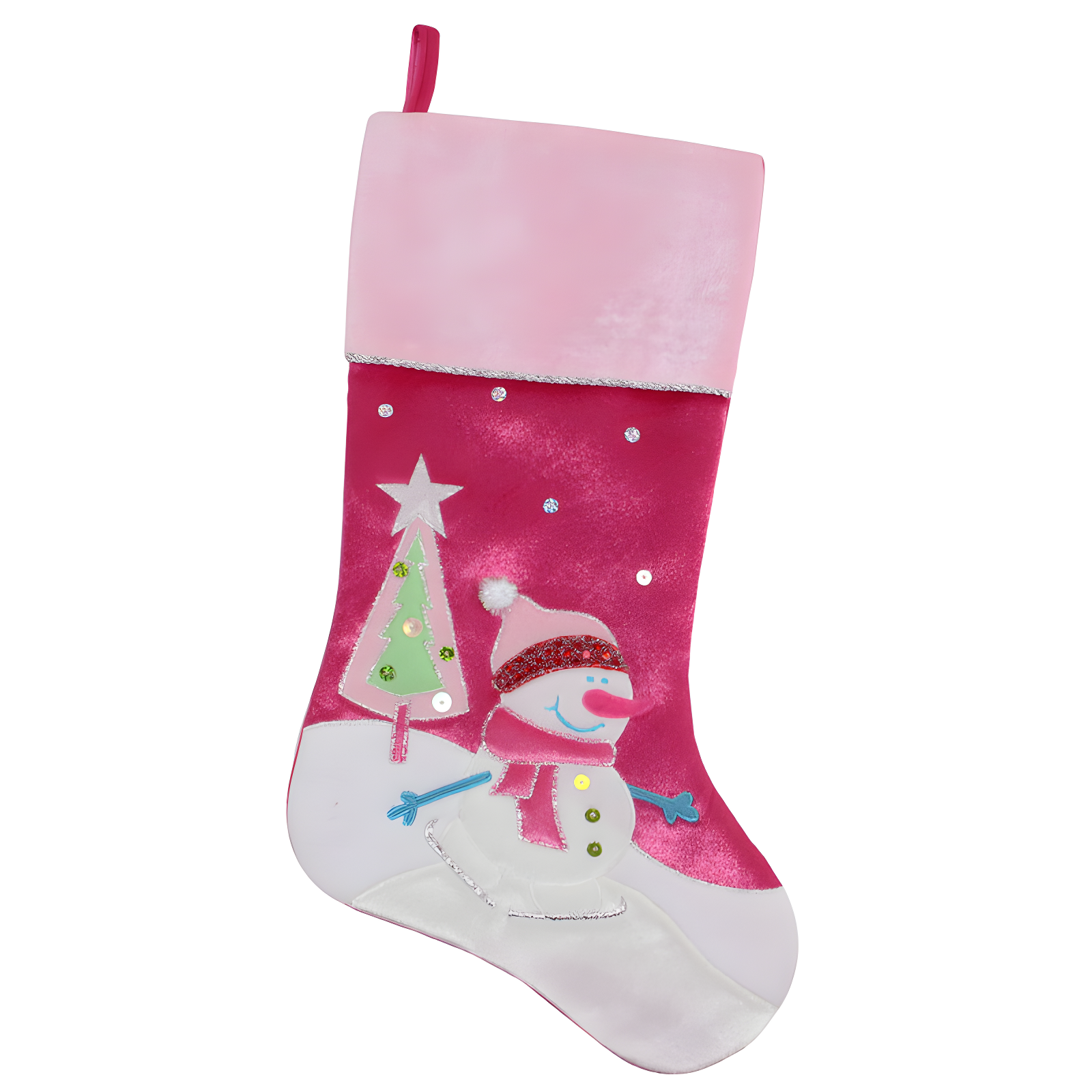 Northlight Seasonal 20.5" Pink Embroidered Ice Skating Snowman and Christmas Tree Stocking