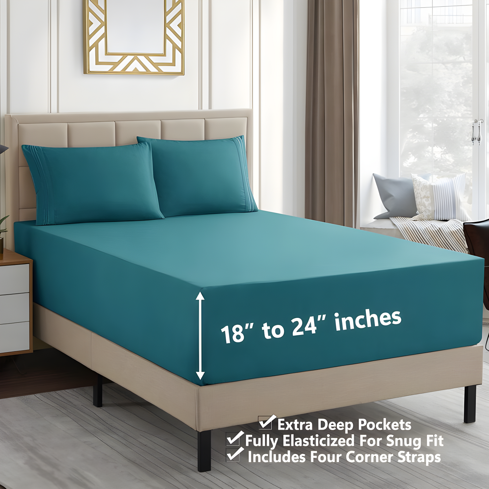 Sweet Home Collection 18-24" Extra Deep Pocket Ultra Soft Microfiber Solid Sheet Set
