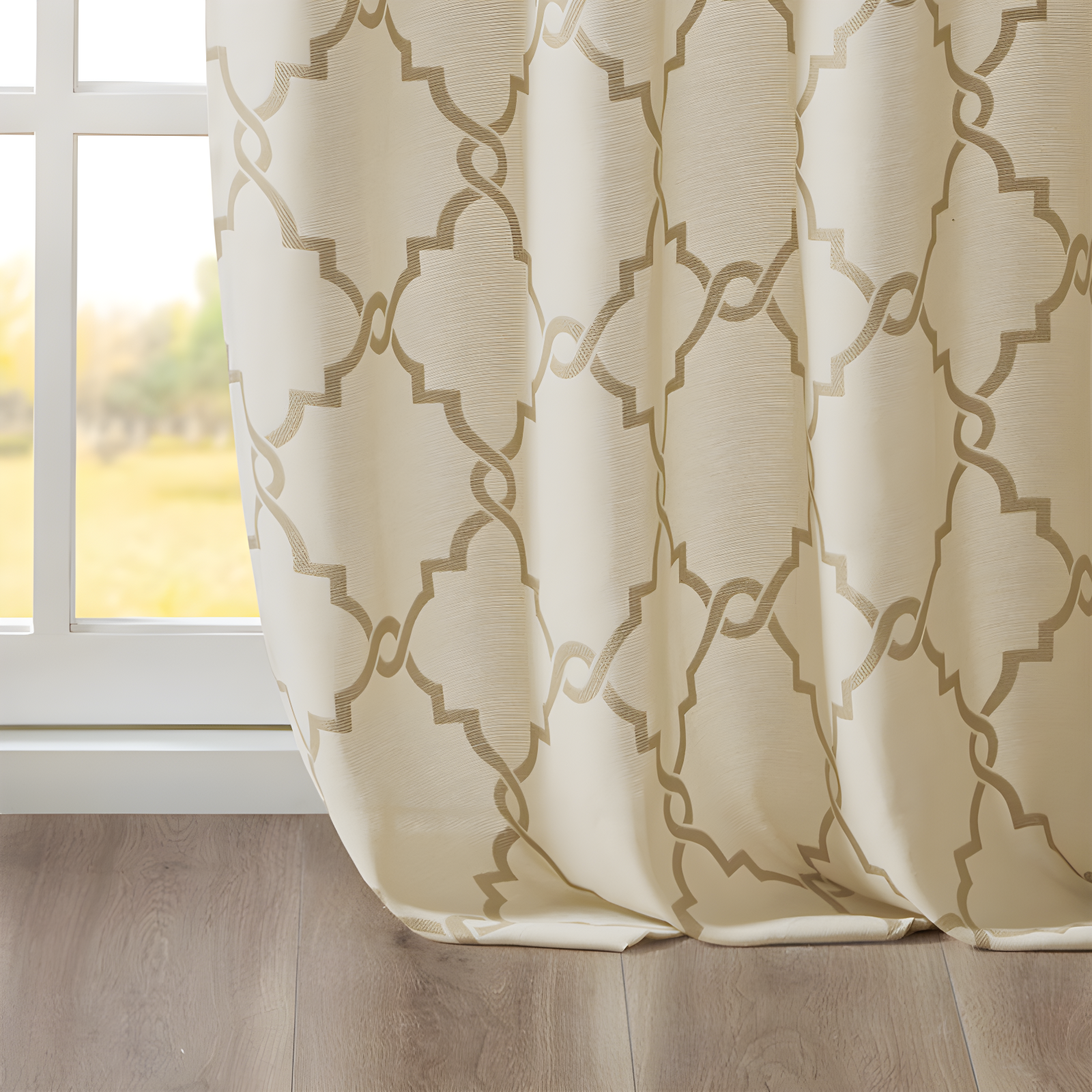 Fretwork Print Grommet Top Window Curtain Panel