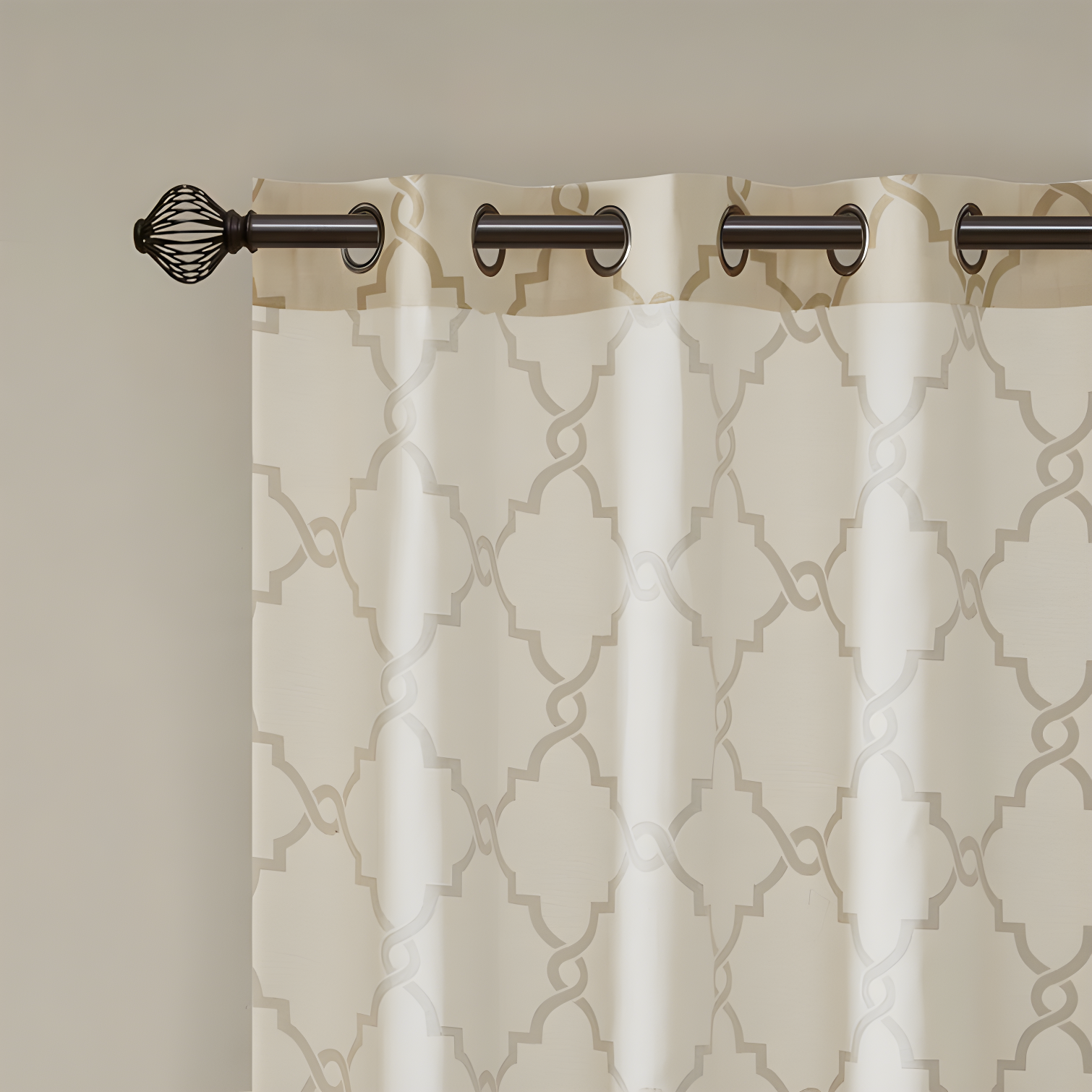 Fretwork Print Grommet Top Window Curtain Panel