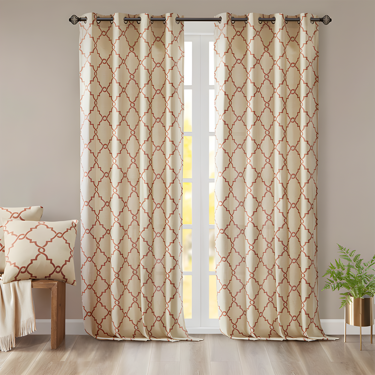 Fretwork Print Grommet Top Window Curtain Panel