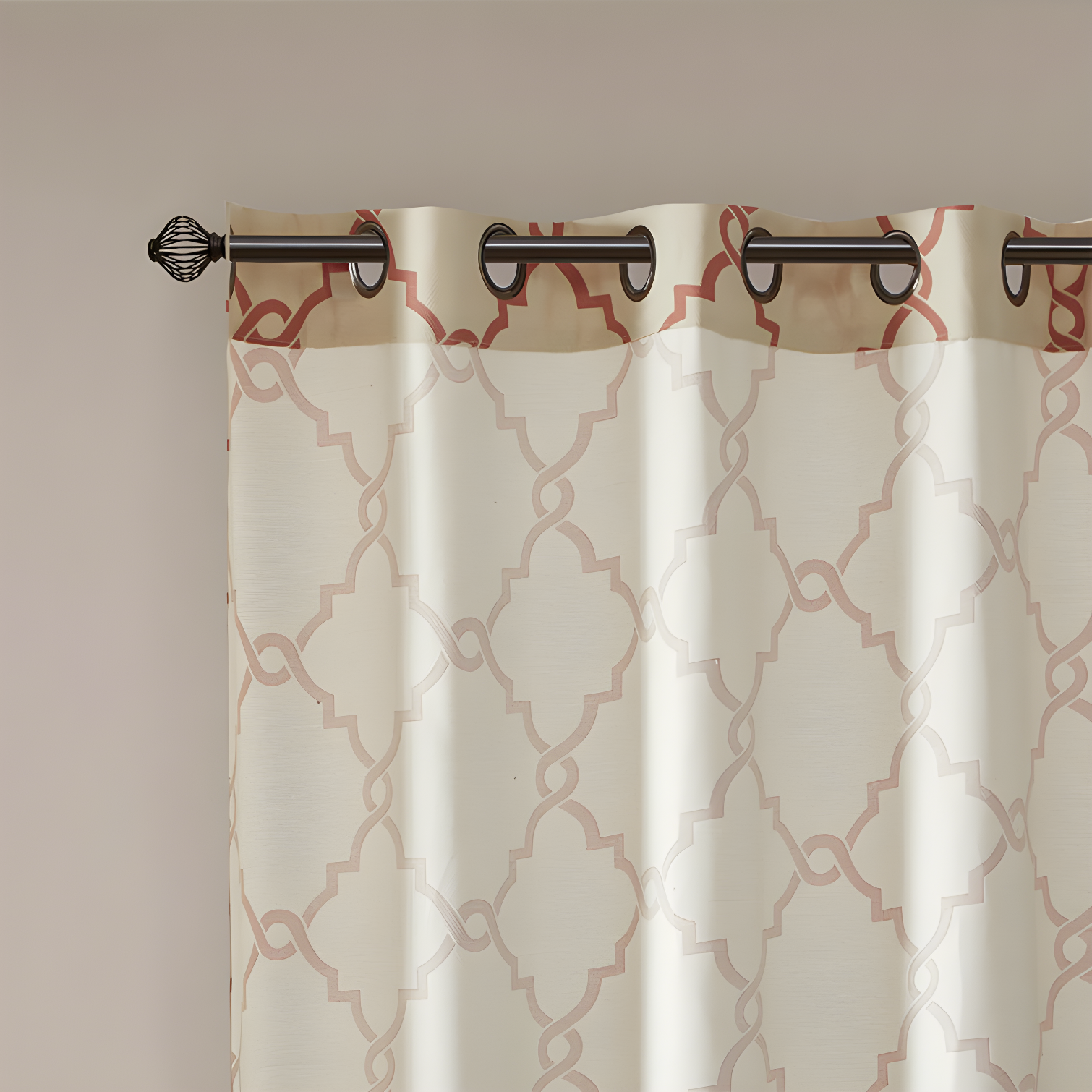Fretwork Print Grommet Top Window Curtain Panel