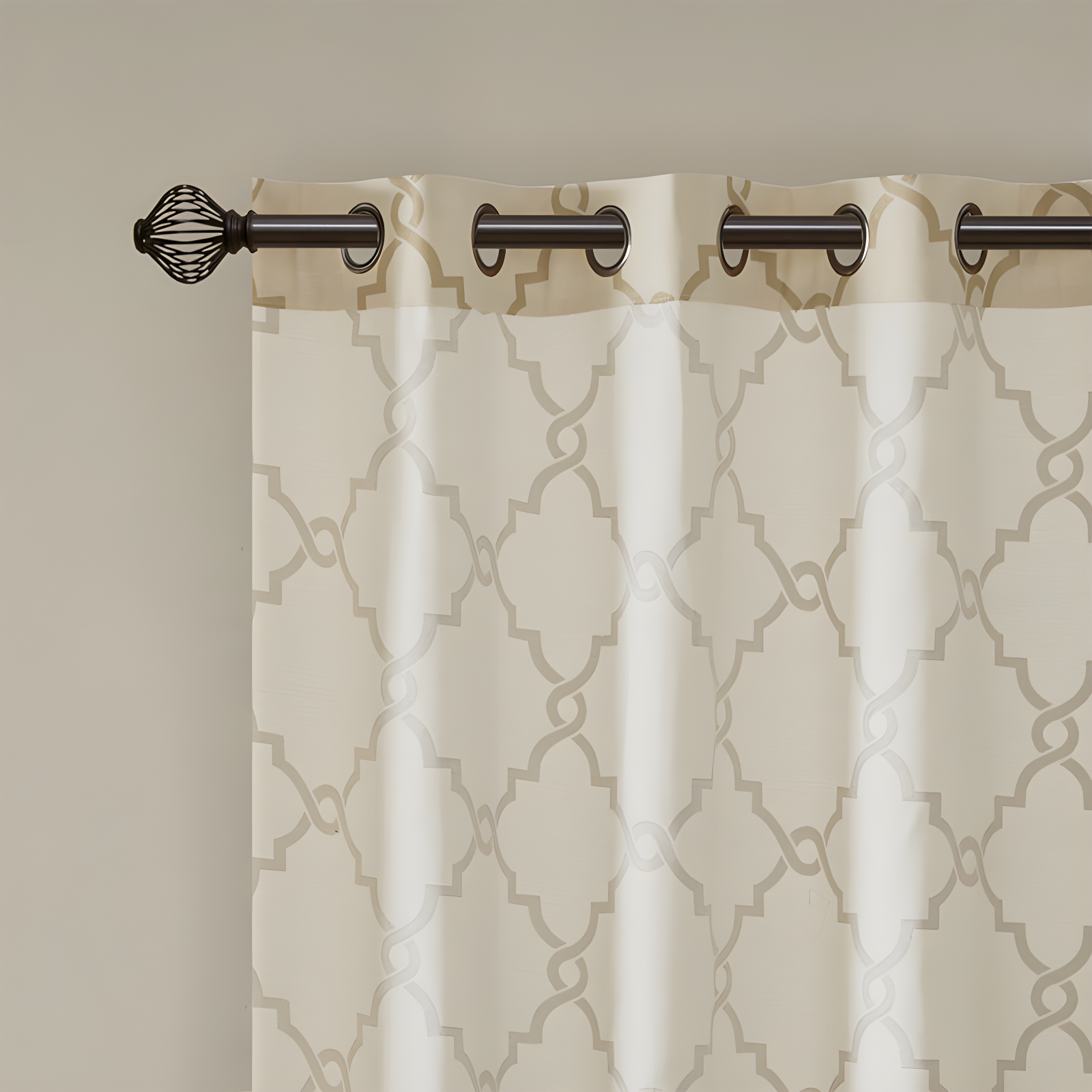 Fretwork Print Grommet Top Window Curtain Panel