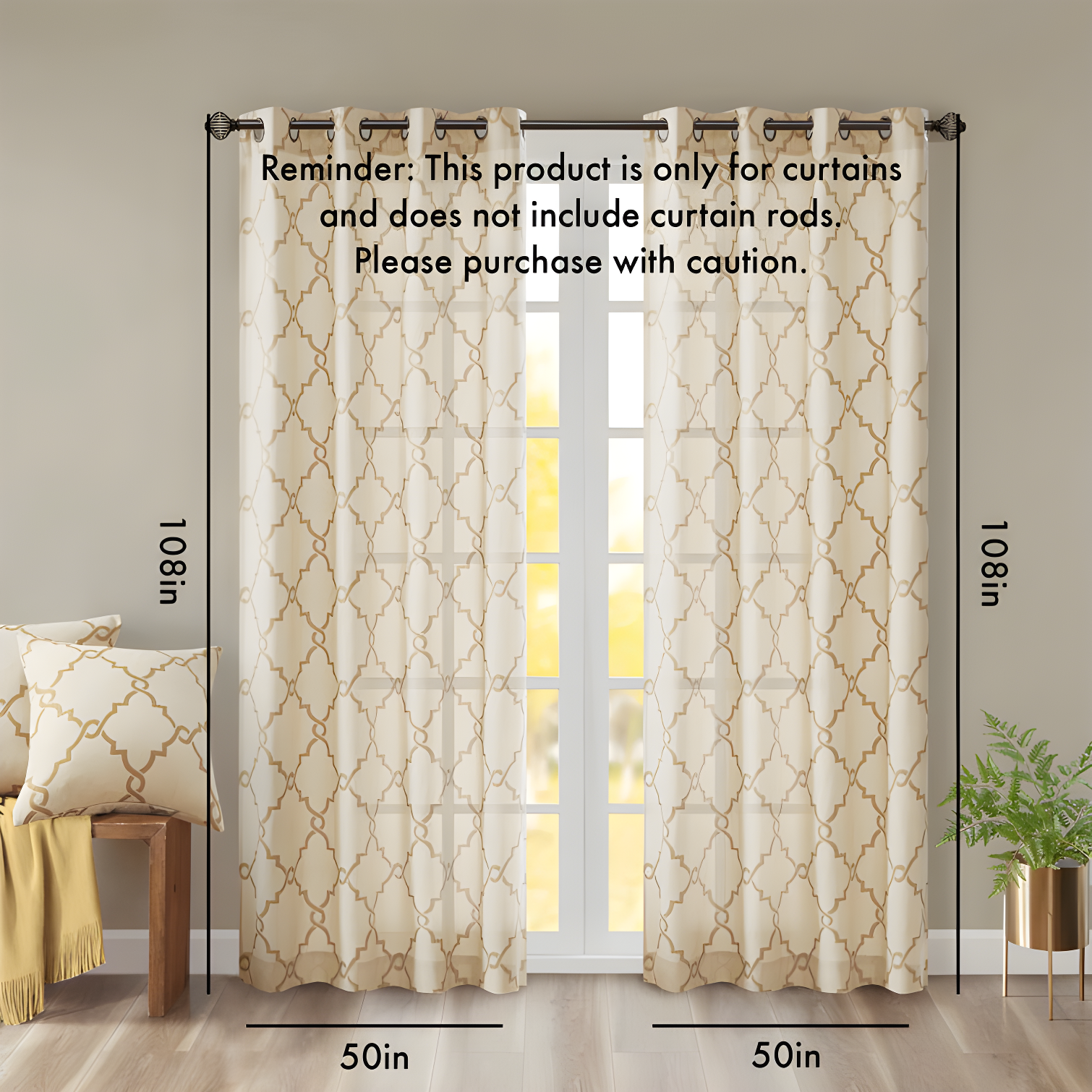 Fretwork Print Grommet Top Window Curtain Panel