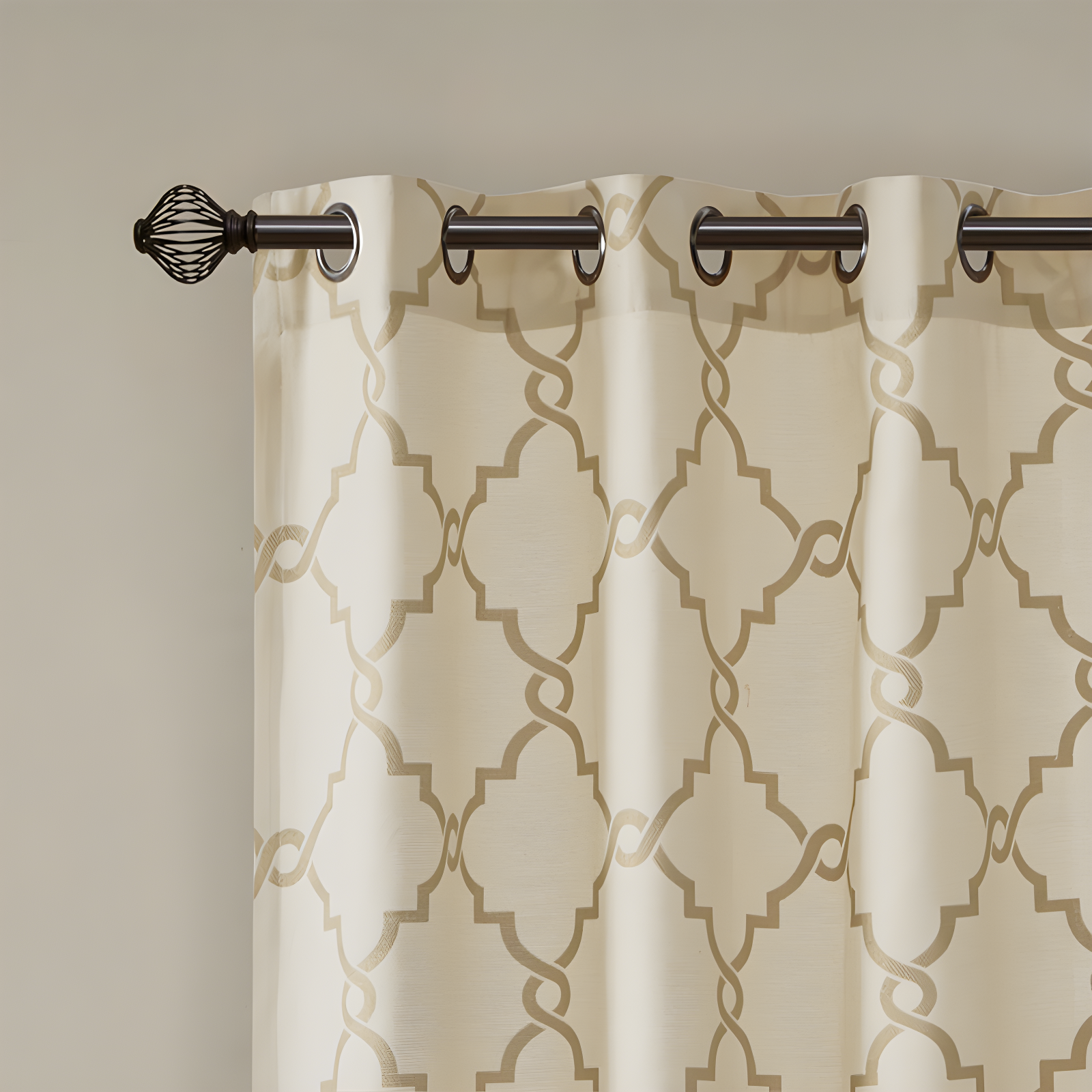 Fretwork Print Grommet Top Window Curtain Panel