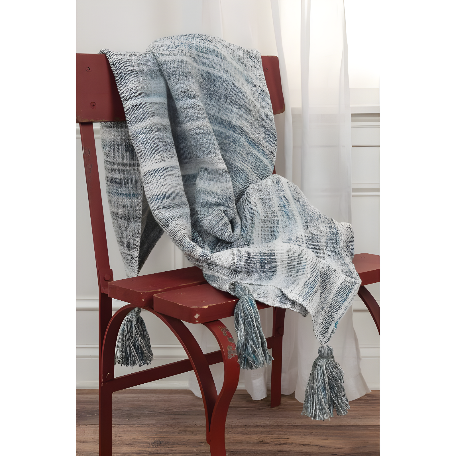 Rizzy Home 50"x60" Striped Throw Blanket Blue: Woven Polyester, Fringe Detail, Machine Washable
