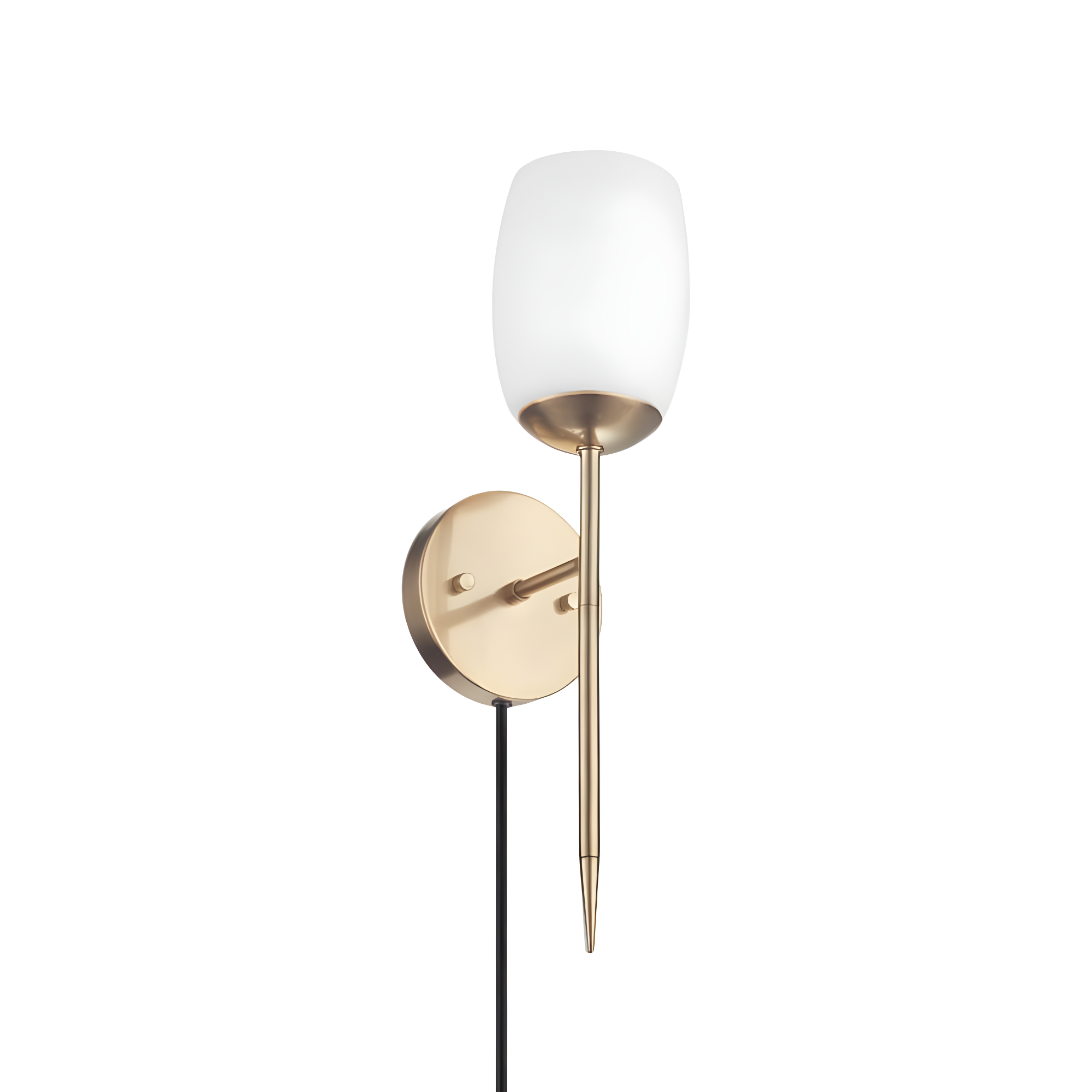 1-Light Matte Brass Plug-In or Hardwire Wall Sconce with Opal Glass Shade