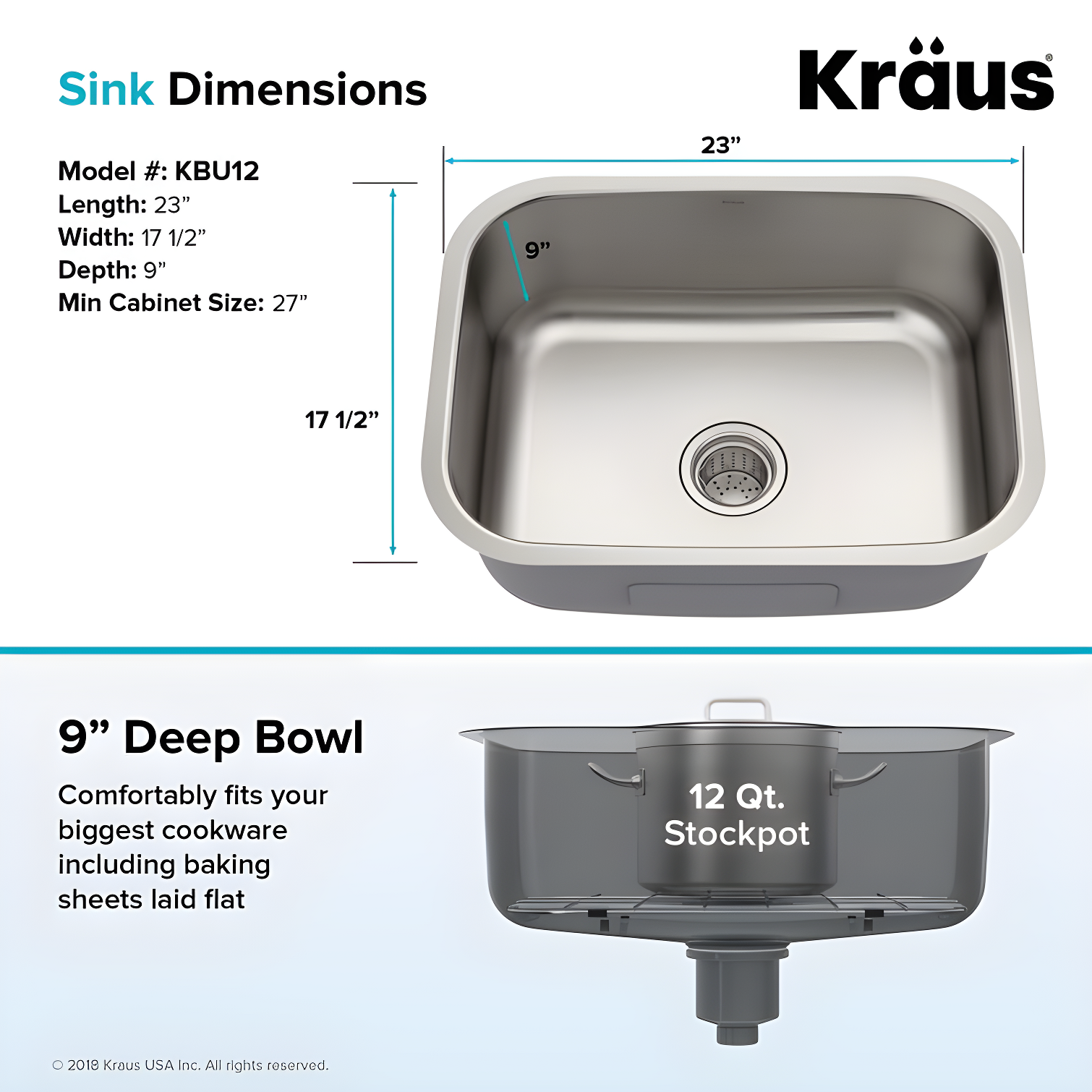 KRAUS Premier 16 Gauge Undermount Single Bowl Stainless Steel Kitchen Sink