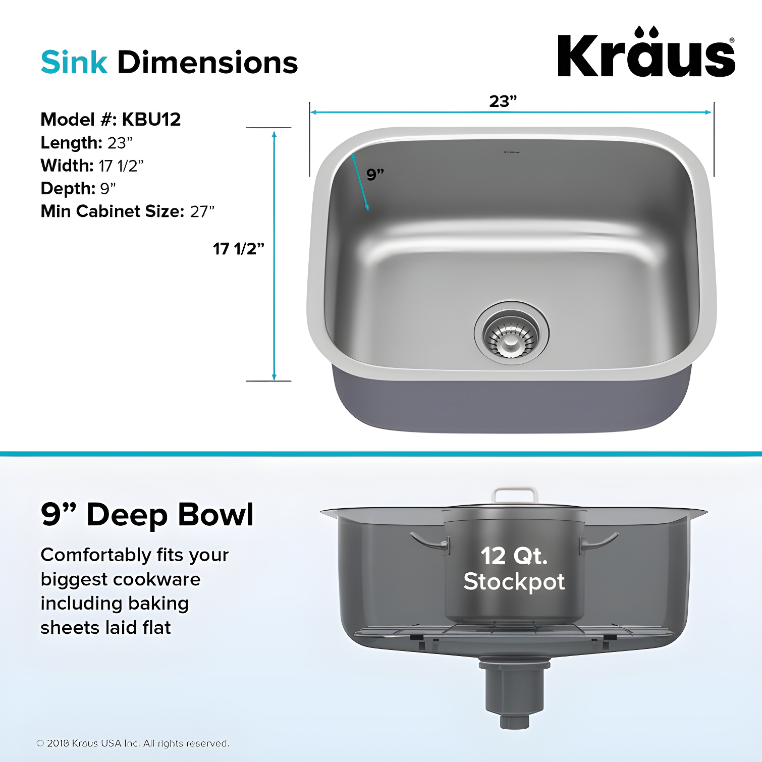 KRAUS Premier 16 Gauge Undermount Single Bowl Stainless Steel Kitchen Sink
