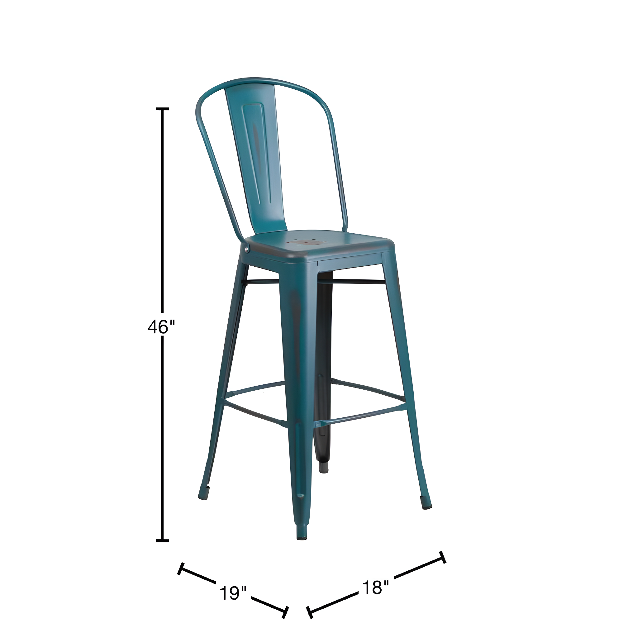 Flash Furniture Commercial Grade 30" High Distressed Kelly Blue-Teal Metal Indoor-Outdoor Barstool with Back