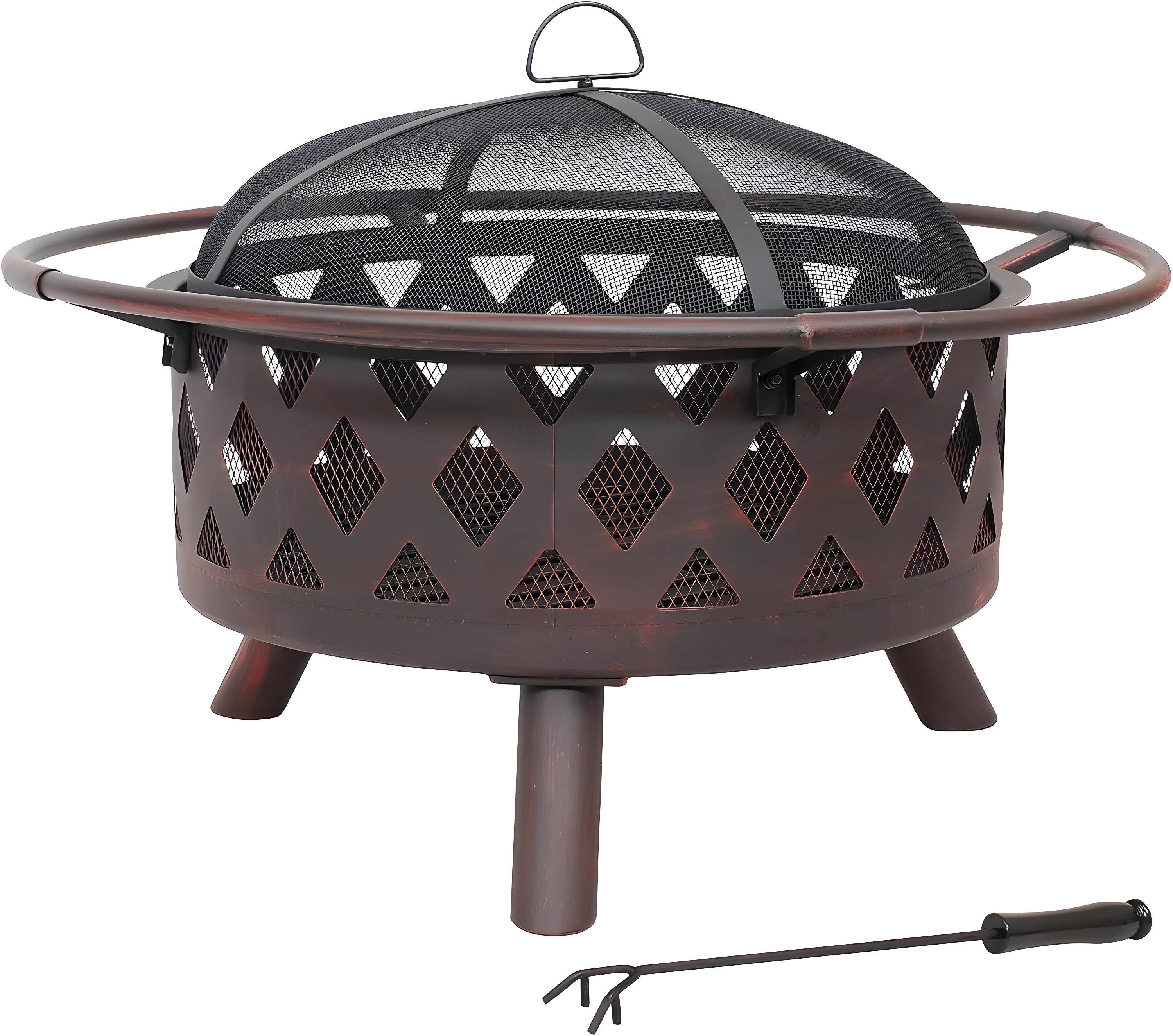 Alcott Hill® Mast Round Wood-Burning Bronze Finish Crossweave Fire Pit with Screen and Poker