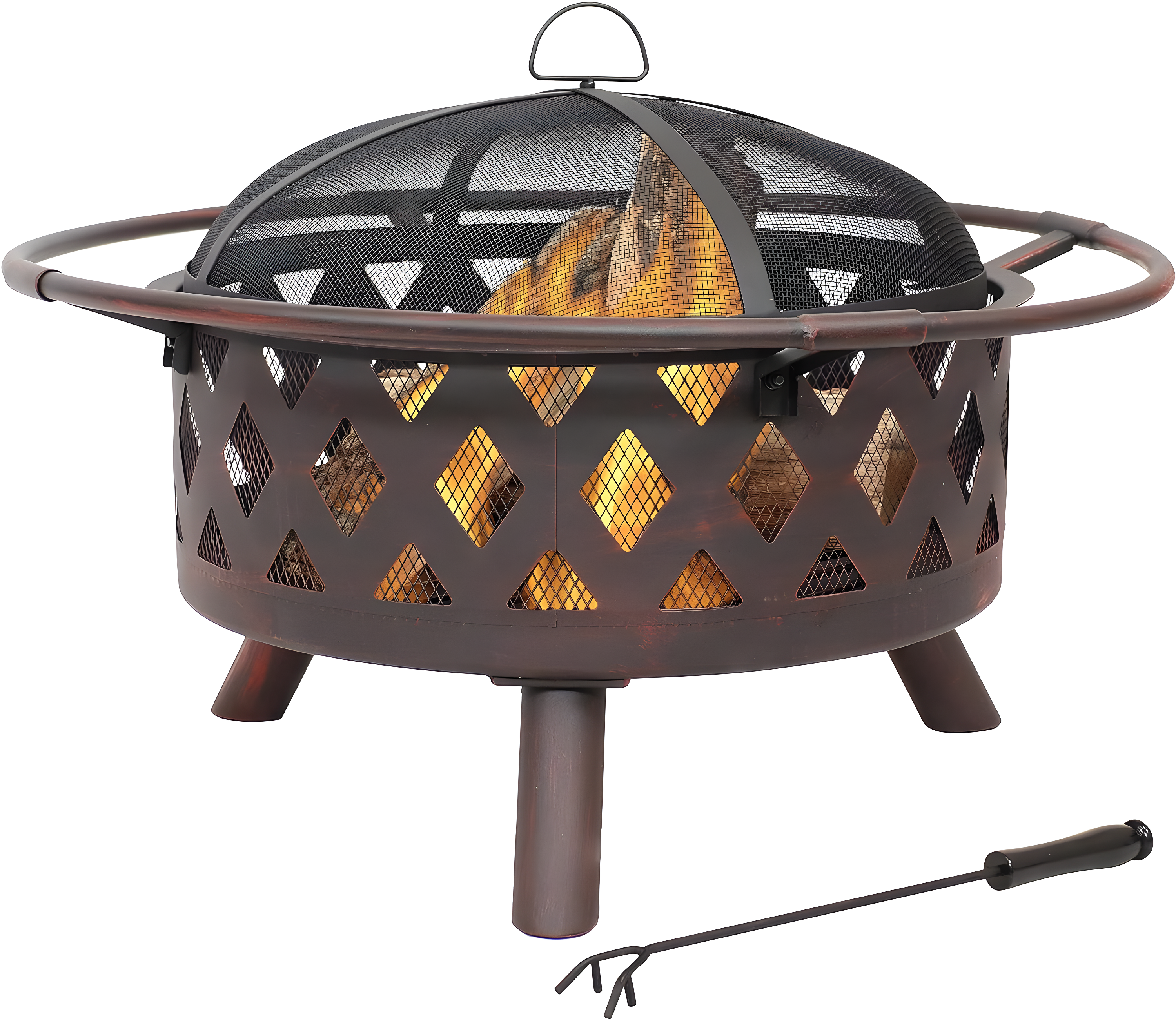 Alcott Hill® Mast Round Wood-Burning Bronze Finish Crossweave Fire Pit with Screen and Poker