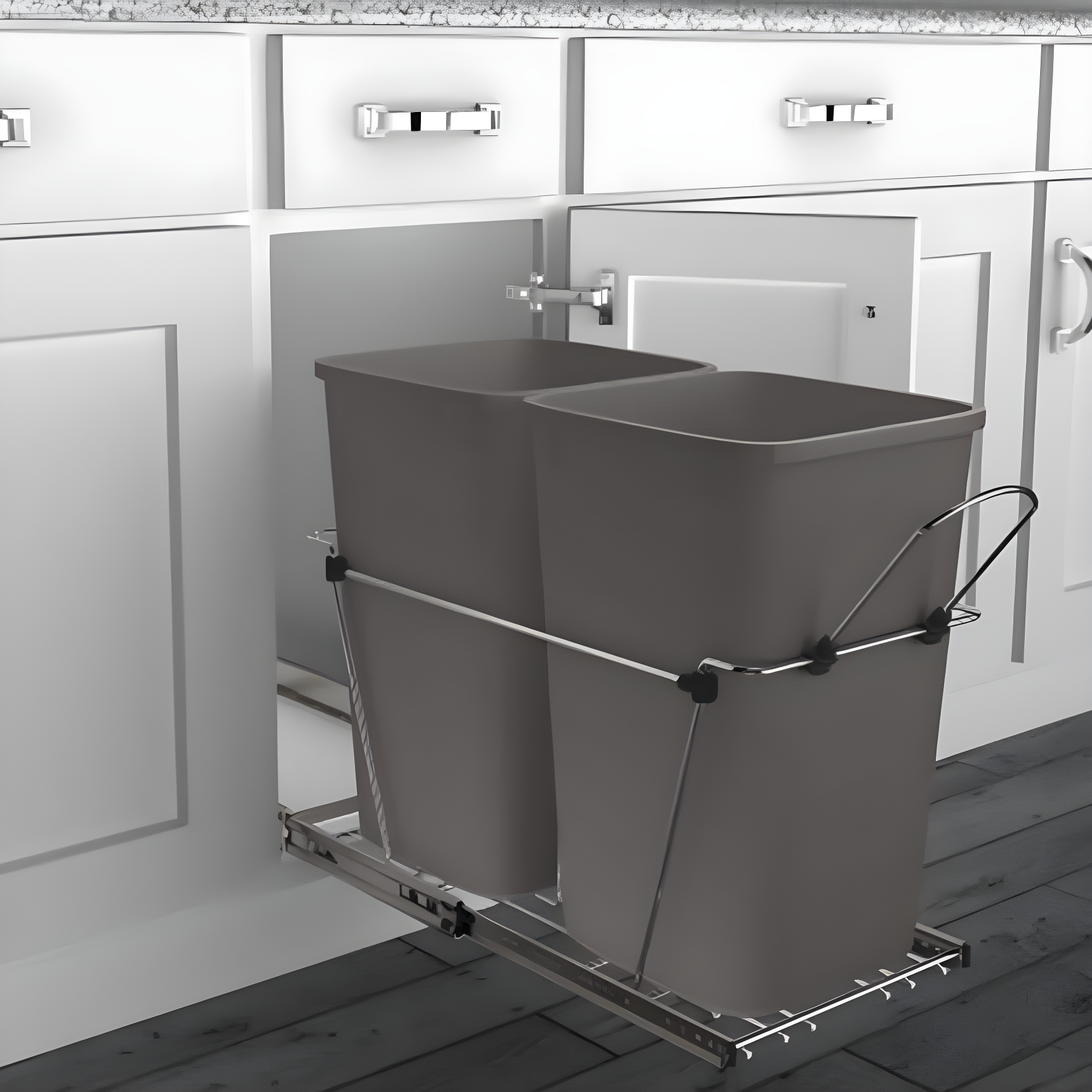 Rev-A-Shelf Double Pull Out Trash Can 27 Qt for Kitchen