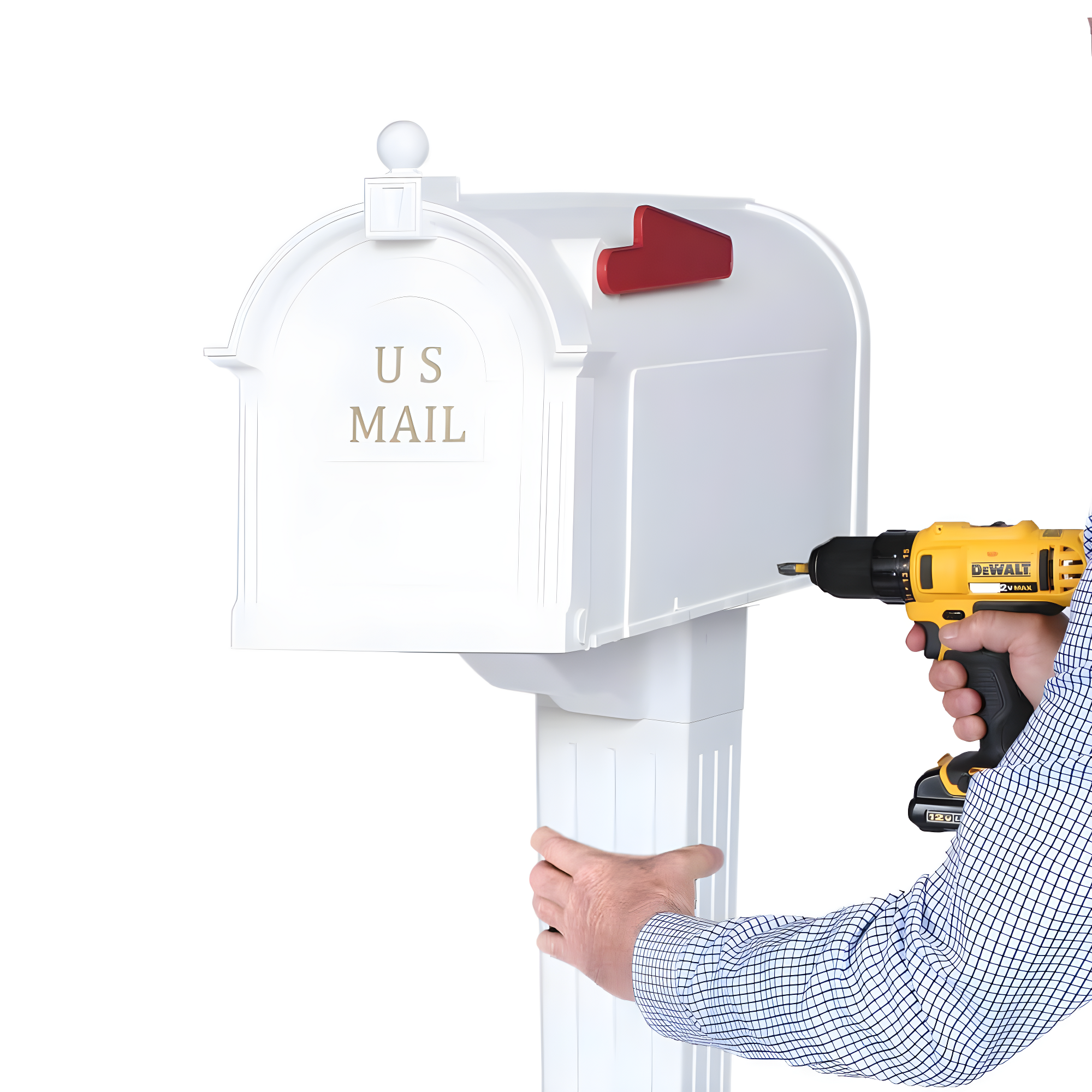 Large White Vinyl Post Mount Mailbox and Post Kit