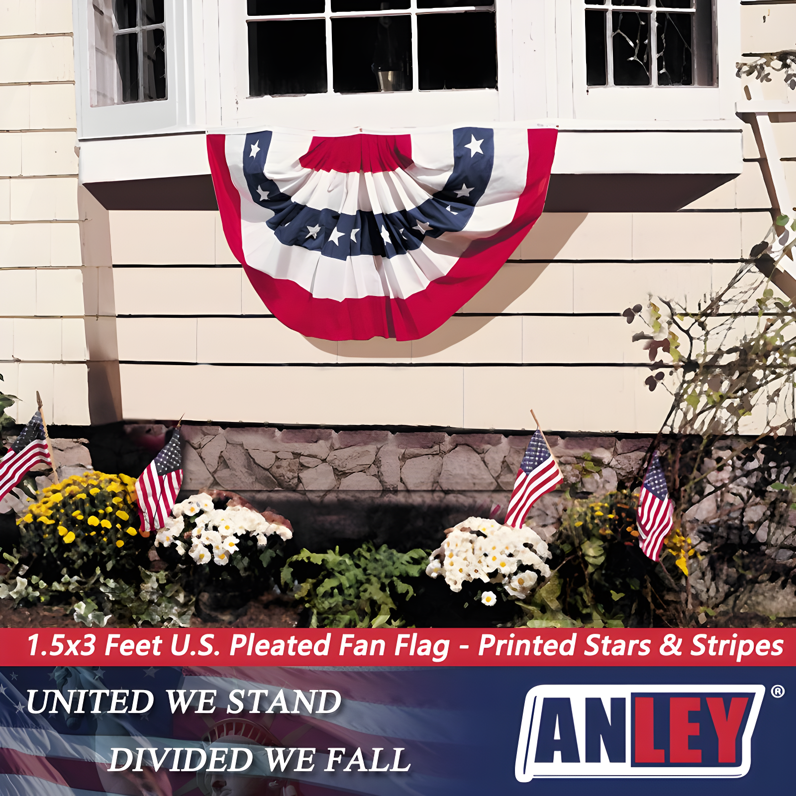 ANLEY USA Pleated Fan Flag, 1.5x3 ft American US Bunting Flag (Set of 2)