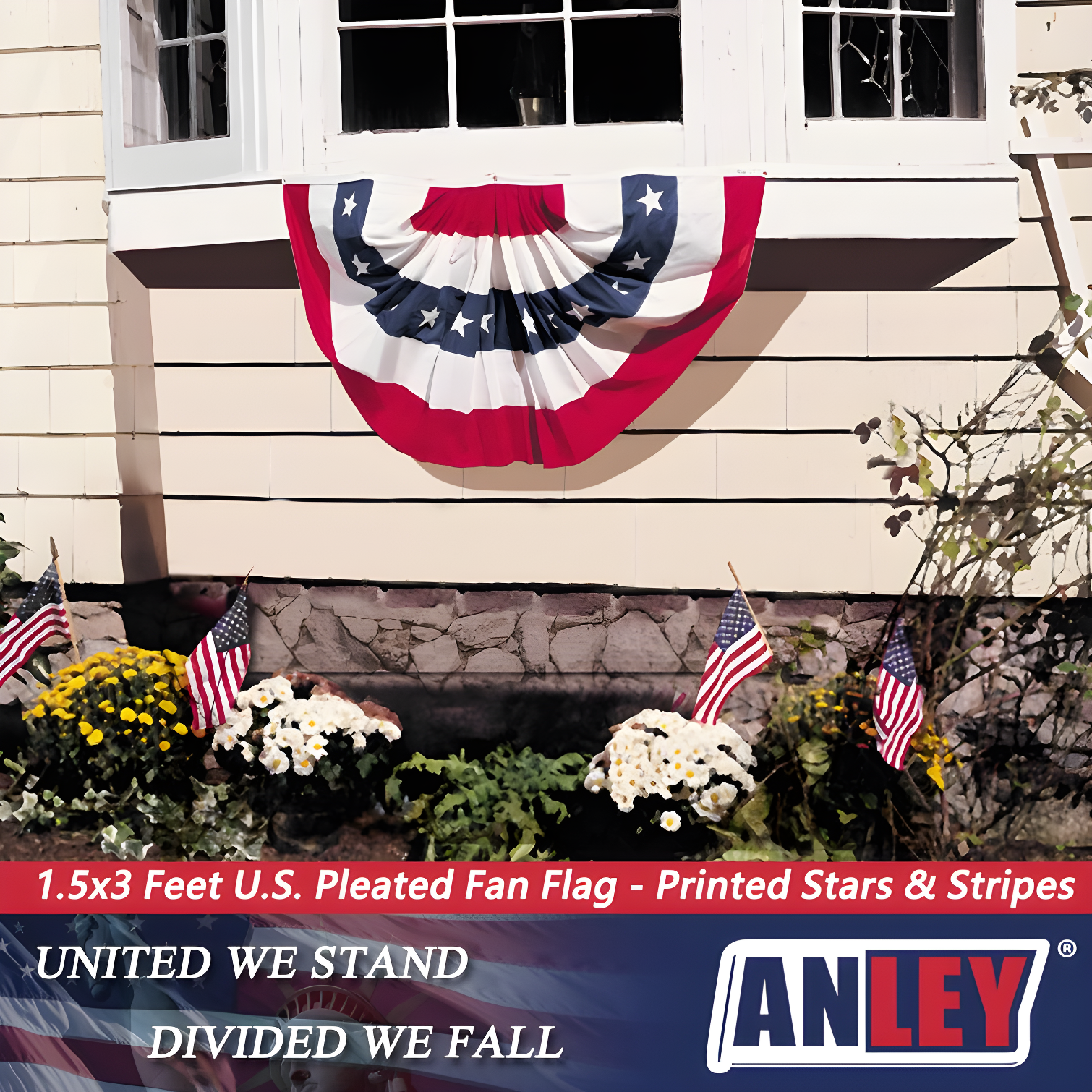 ANLEY USA Pleated Fan Flag, 1.5x3 ft American US Bunting Flag (Set of 2)