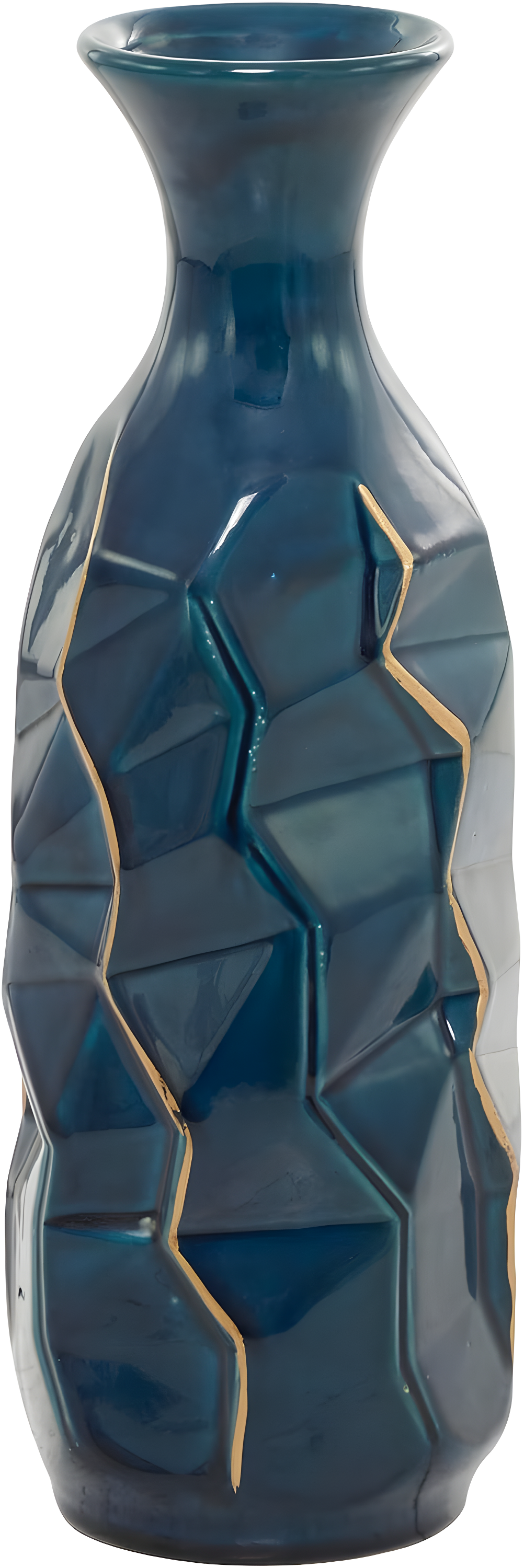 DecMode Blue Ceramic Modern and Coastal Vase 5"W x 15"H, featuring Minimalist Design with clean Lines and Angular Structures