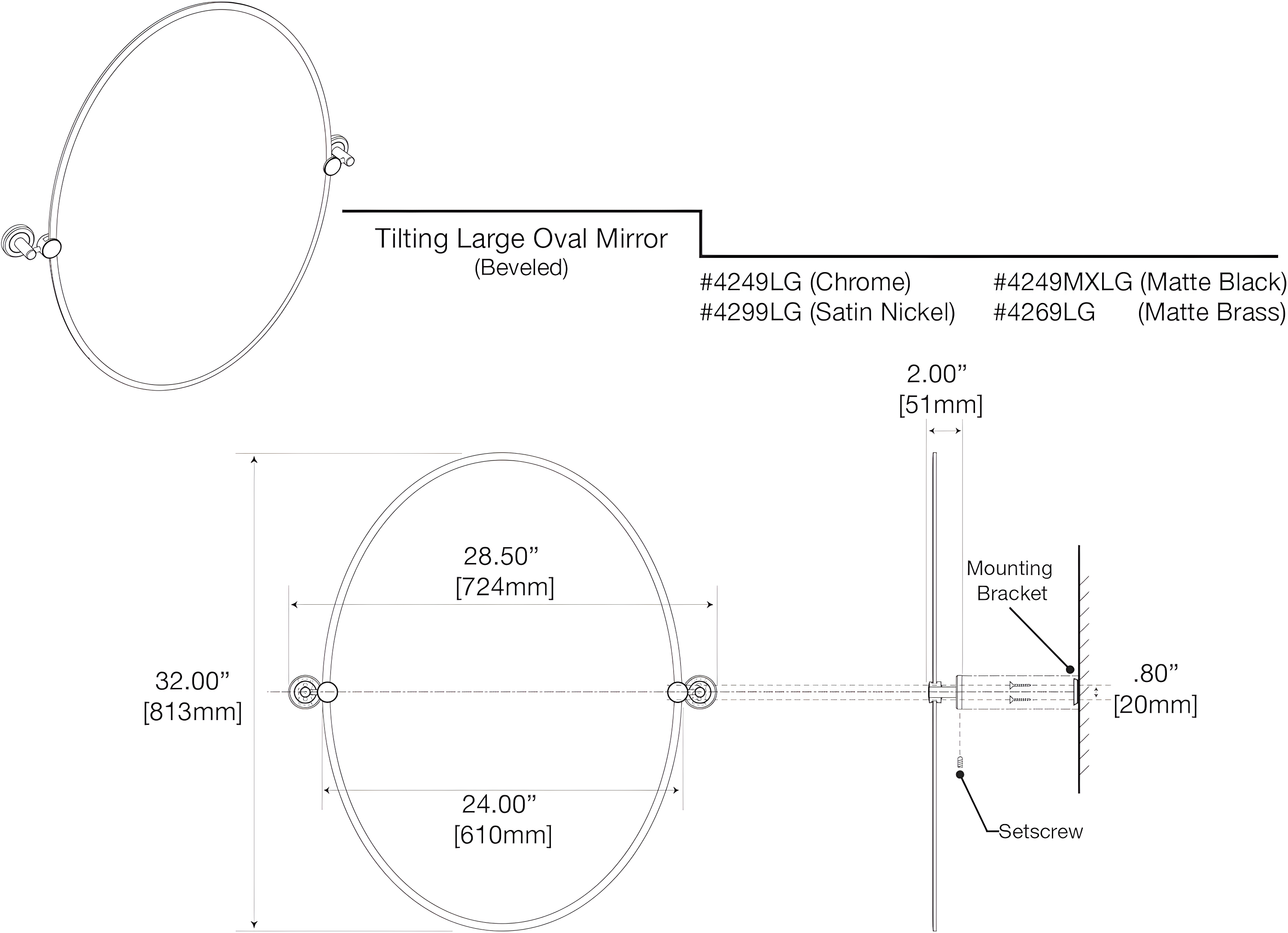 Latitude II Frameless Oval Wall Mirror | Bathroom Vanity Mirror
