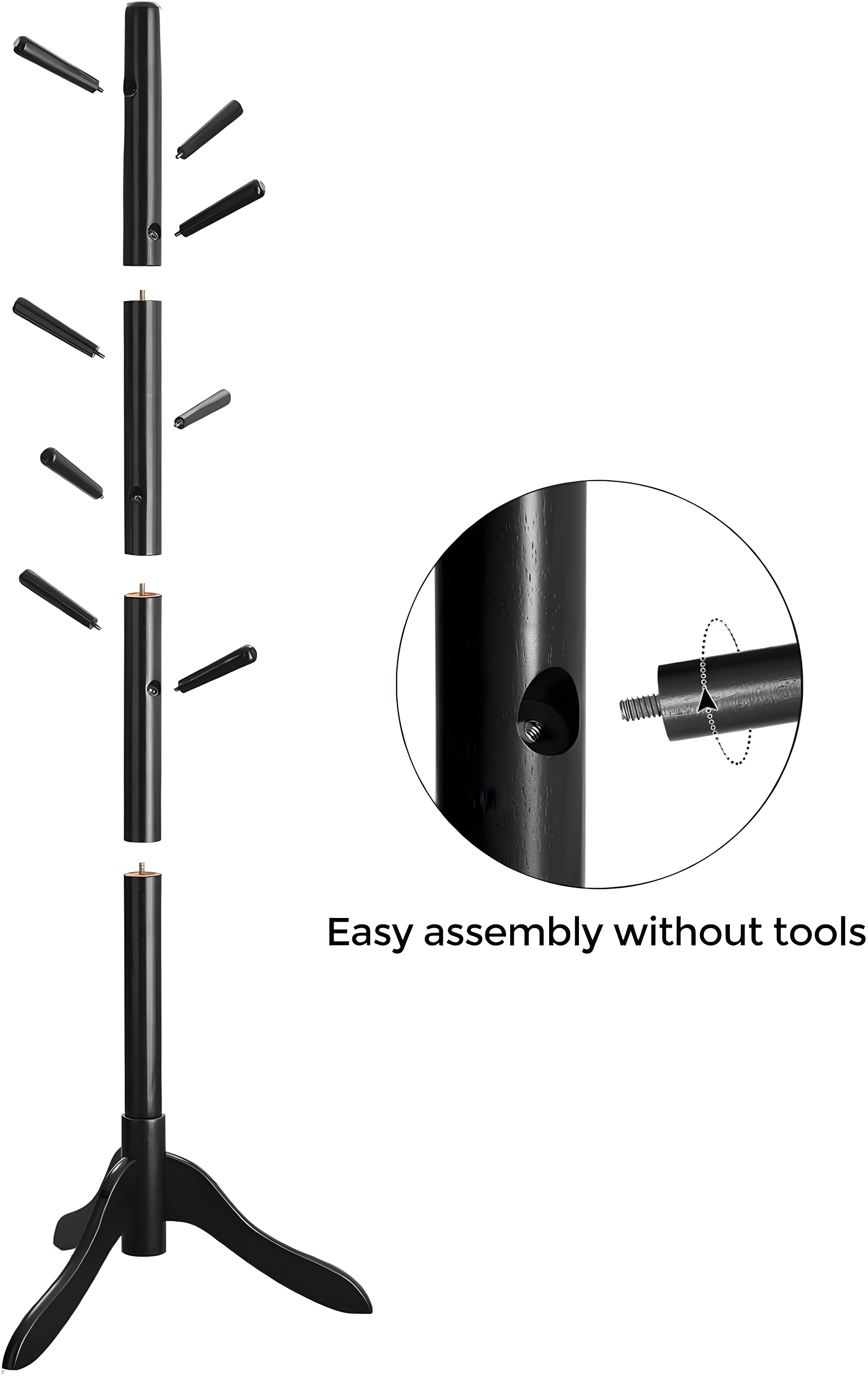 Coat Rack Free Standing, Coat Stand, Hall Coat Tree with 8 Hooks, Black