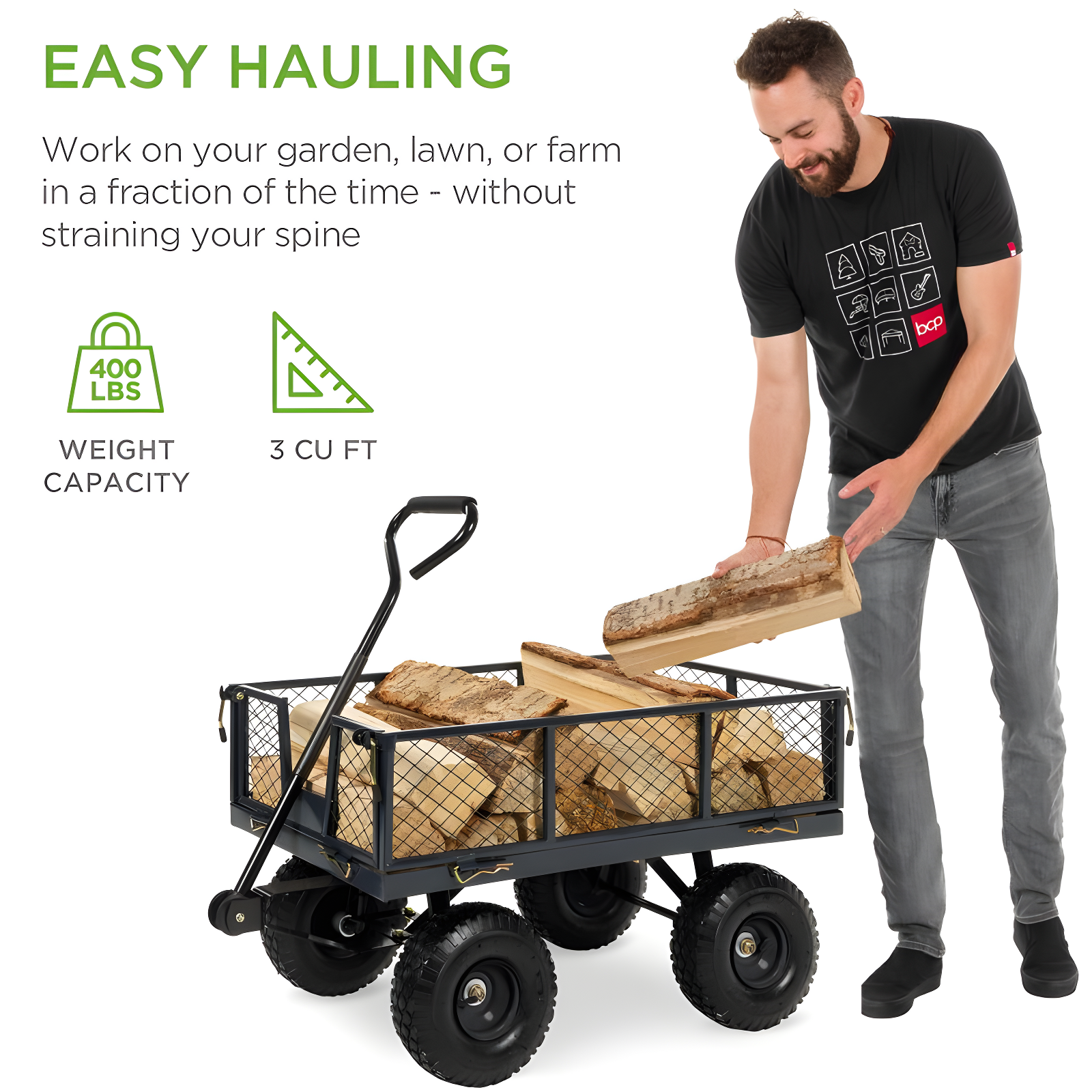 Best Choice Products Heavy-Duty Steel Garden Wagon Lawn Utility Cart w/ 400lb Capacity, Removable Sides, Handle - Gray