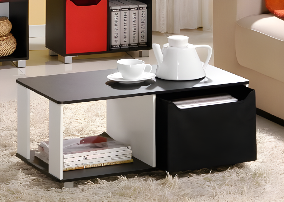 Furinno 99954BK/BK Coffee Table with Bin Drawer, Black