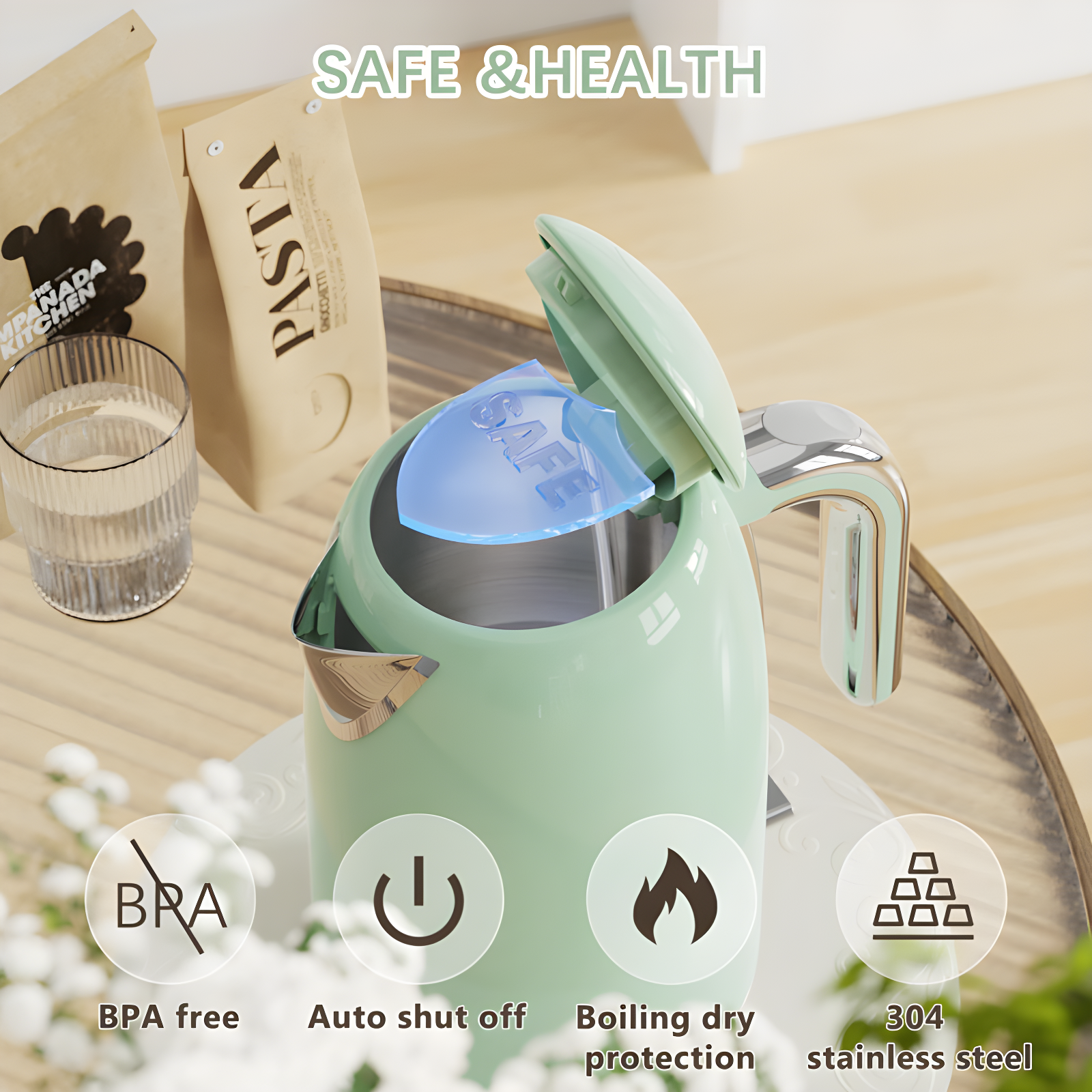Electric Tea Kettle, 1500W /1.7 L Hot Water Kettle Electric, Retro Electric Kettle, Auto Shut-Off & Boil-Dry Protection, BPA Free, Stainless Steel Electric Teapot