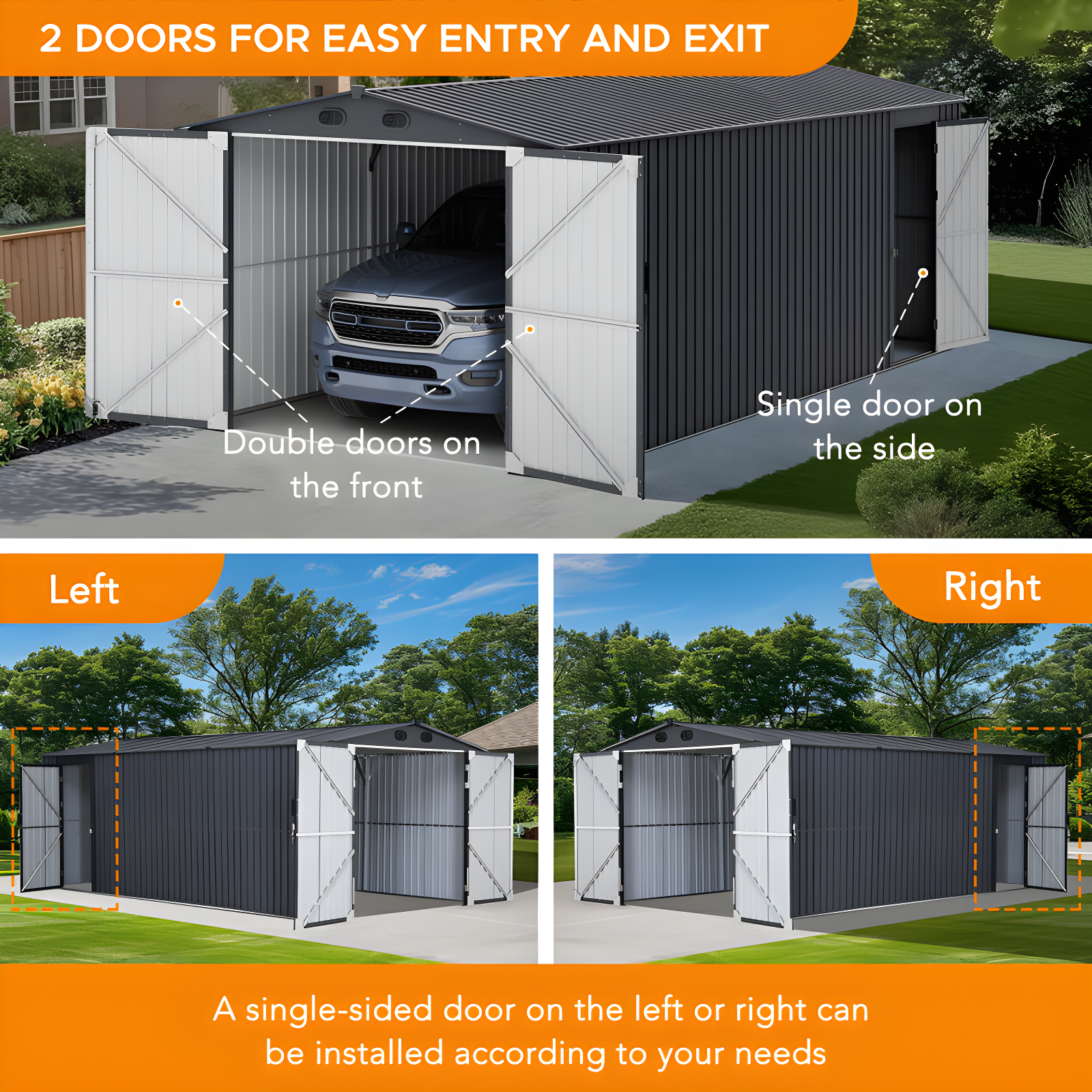 Sunjoy Sunjoy Outdoor Storage Shed 10 x 20 ft. Carport, Patio Metal Utility Large Storage Shed Garage with 2 Doors and 4 Vents, for Car, Truck, Bike, Garbage Can, Tool, Lawnmower