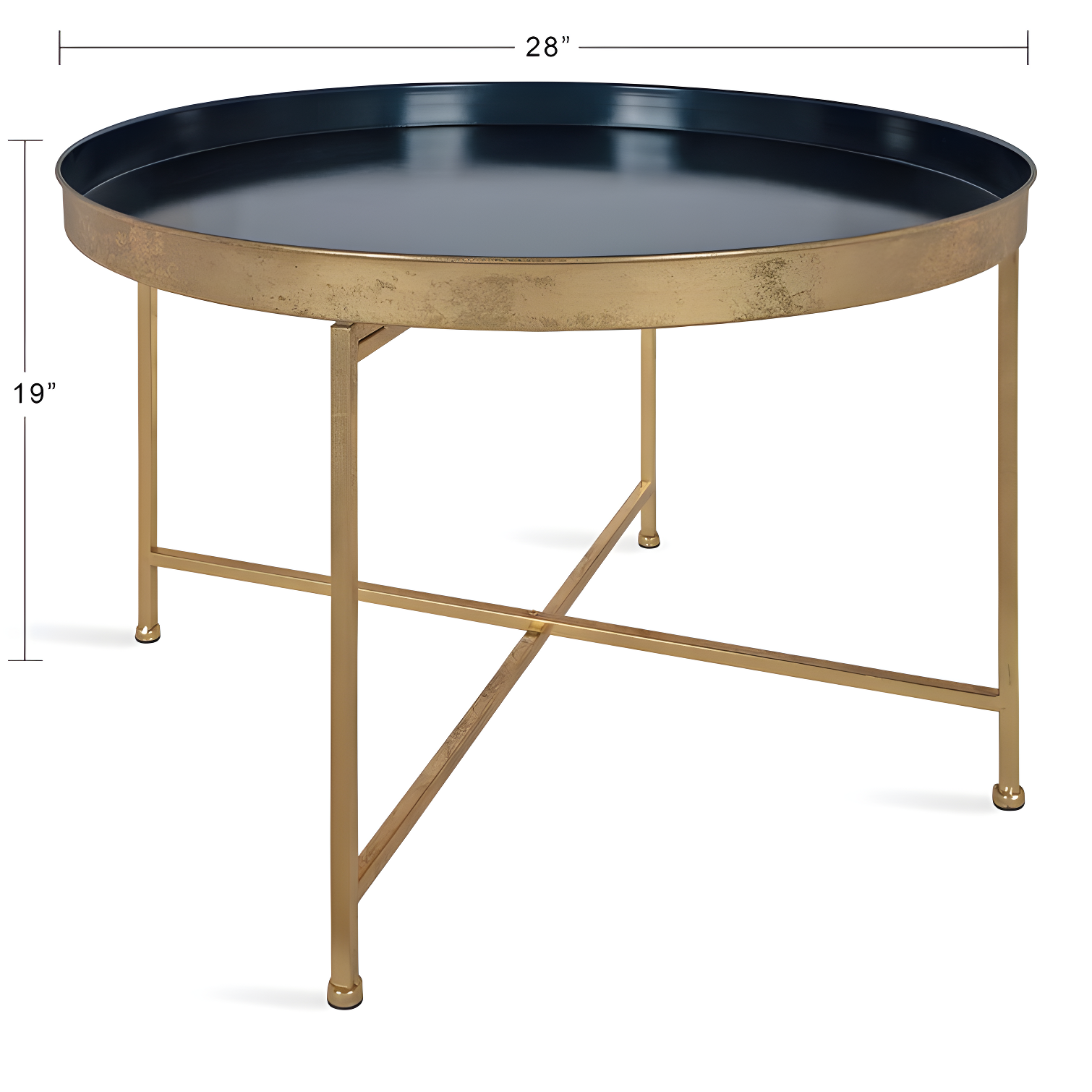 Kate and Laurel Celia Round Metal Coffee Table, 28.25x28.25x19, Navy Blue and Gold