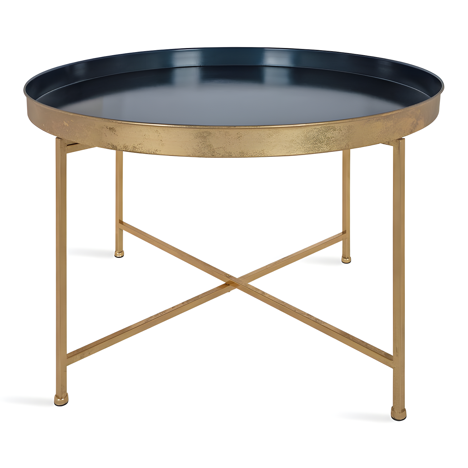 Kate and Laurel Celia Round Metal Coffee Table, 28.25x28.25x19, Navy Blue and Gold