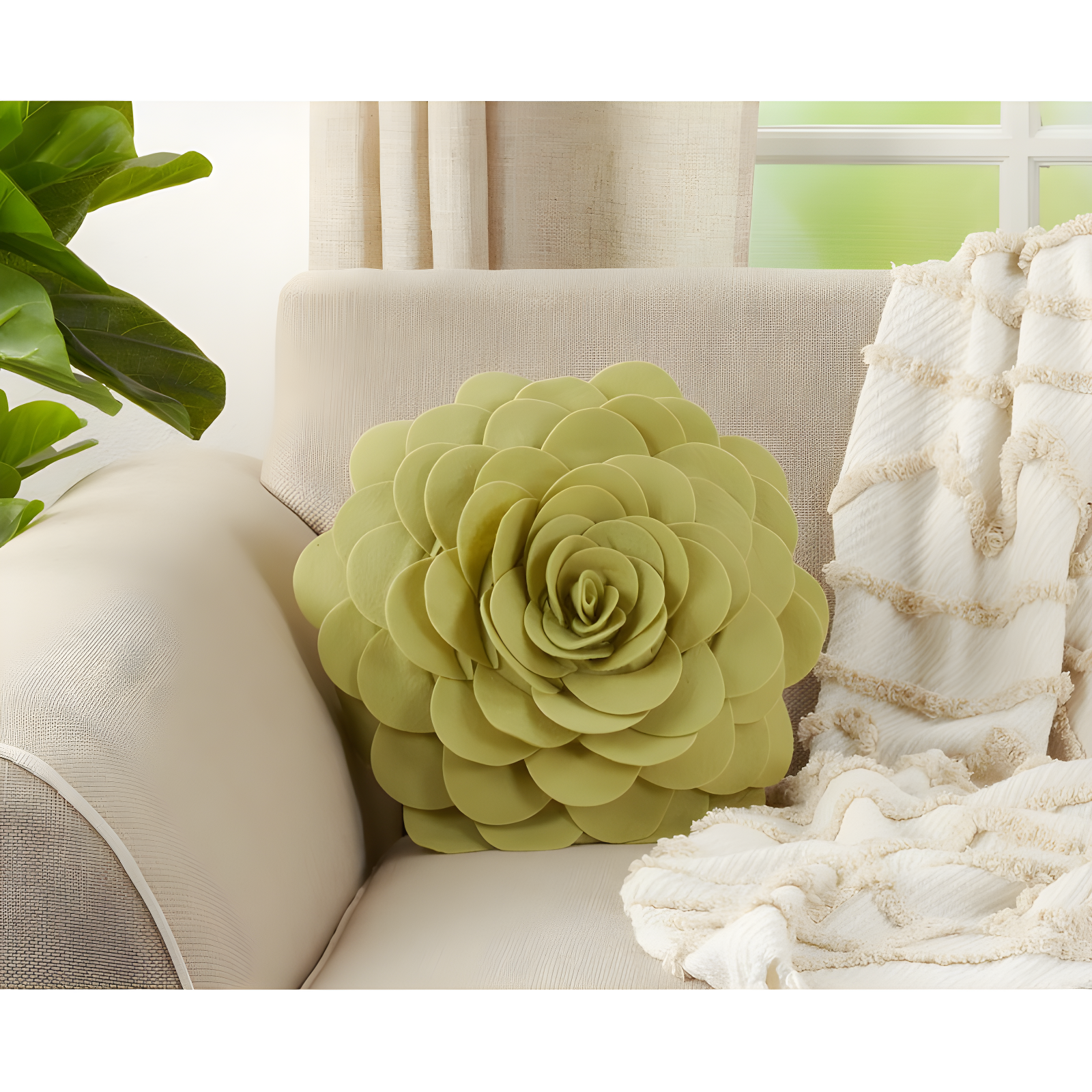 Flower Appliqued Felt Throw Pillow