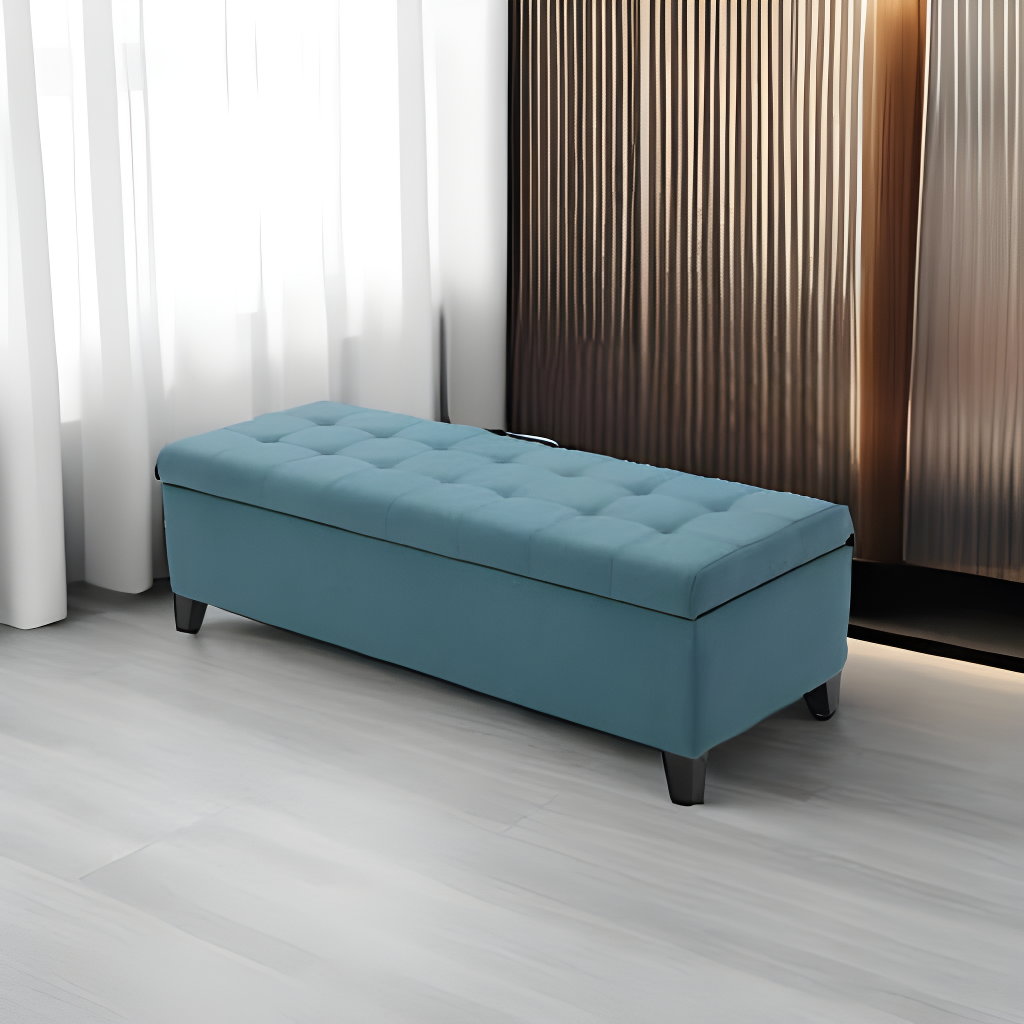 Mission Storage Ottoman - Dark Teal - Christopher Knight Home: Upholstered, Tufted Top, Rectangular Shape