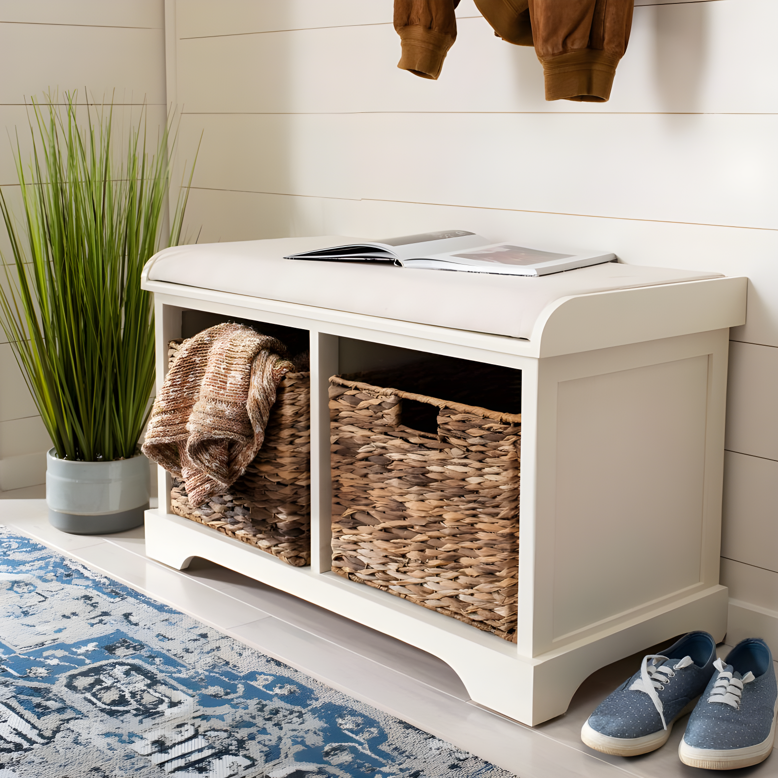 Freddy Wicker Storage Bench - AMH5736 - Vintage White - Safavieh