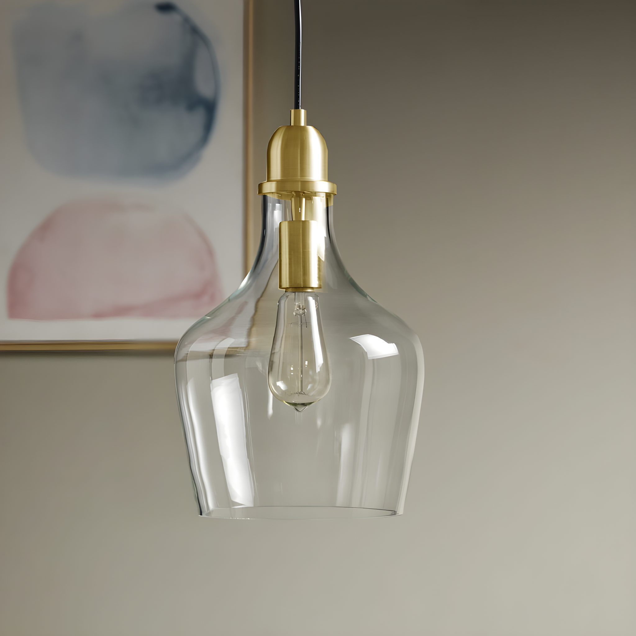 Ink+Ivy 9"x95.5" Auburn Bell Shaped Hanging Glass Simple Industrial Pendant Light Gold: Modern Ceiling Fixture, 60W E26, Adjustable Height