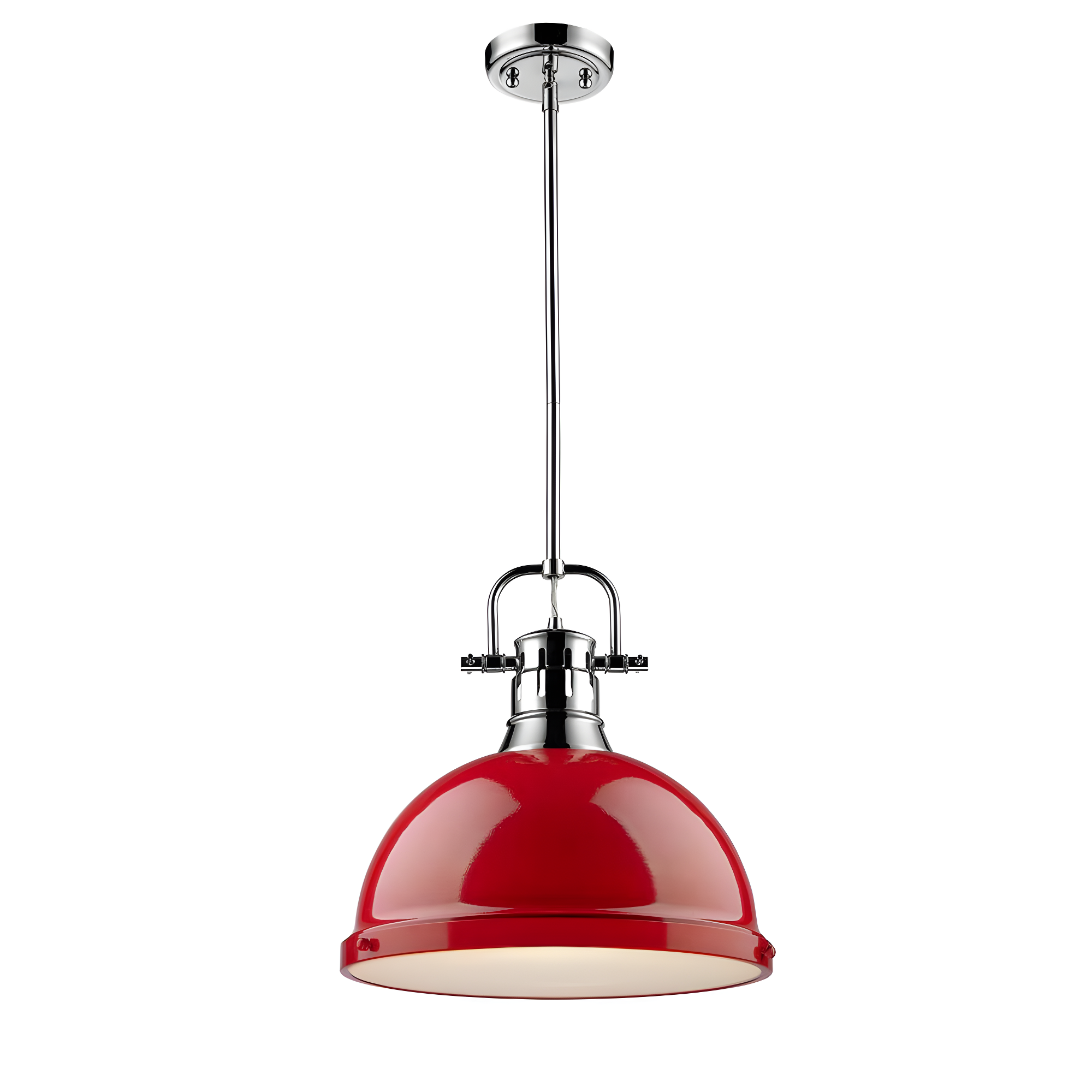 Golden Lighting Duncan 1-Light Large Pendant in Chrome with Red
