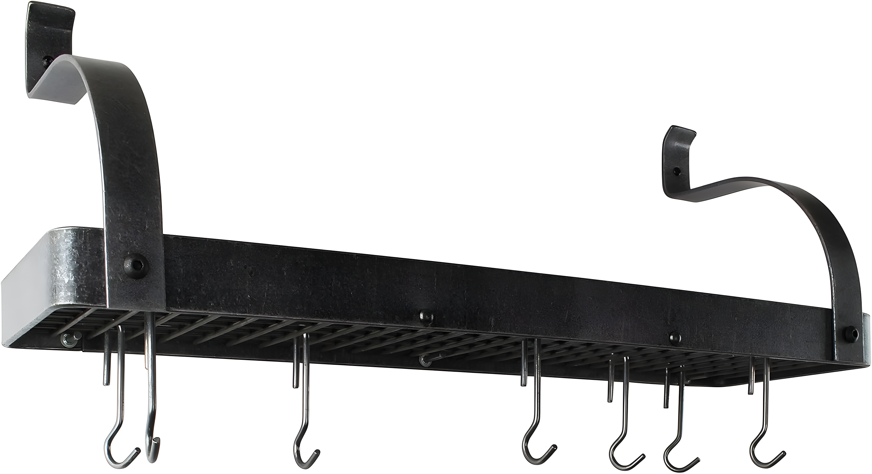Handcrafted Gourmet Bookshelf Wall Rack with Curved Arms & 12 Hooks