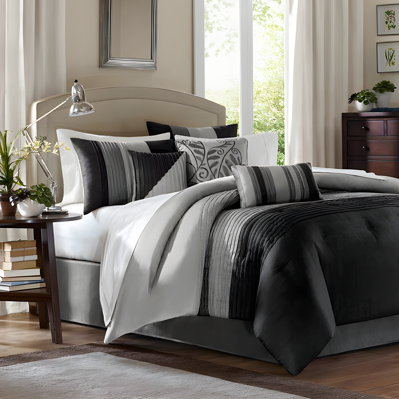 Madison Park Amherst 7 Piece Striped and Pleated Comforter Set