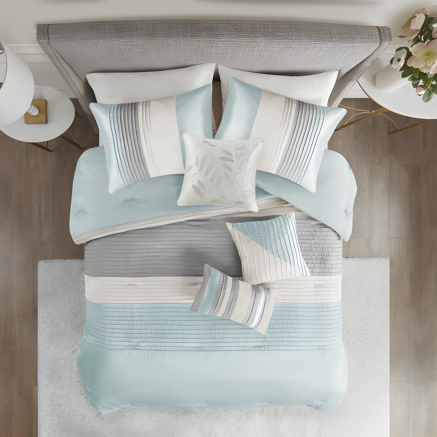 Madison Park Amherst 7 Piece Striped and Pleated Comforter Set