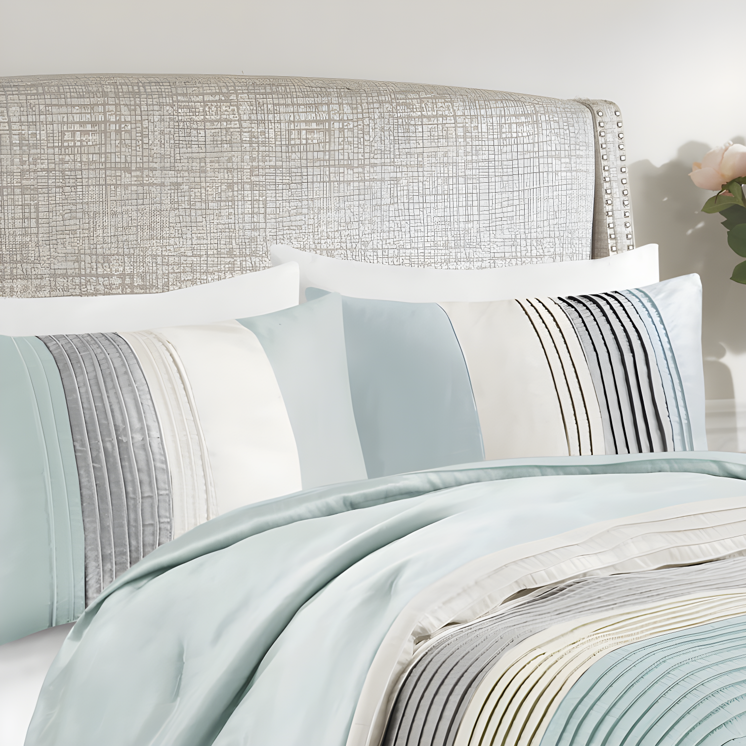 Madison Park Amherst 7 Piece Striped and Pleated Comforter Set