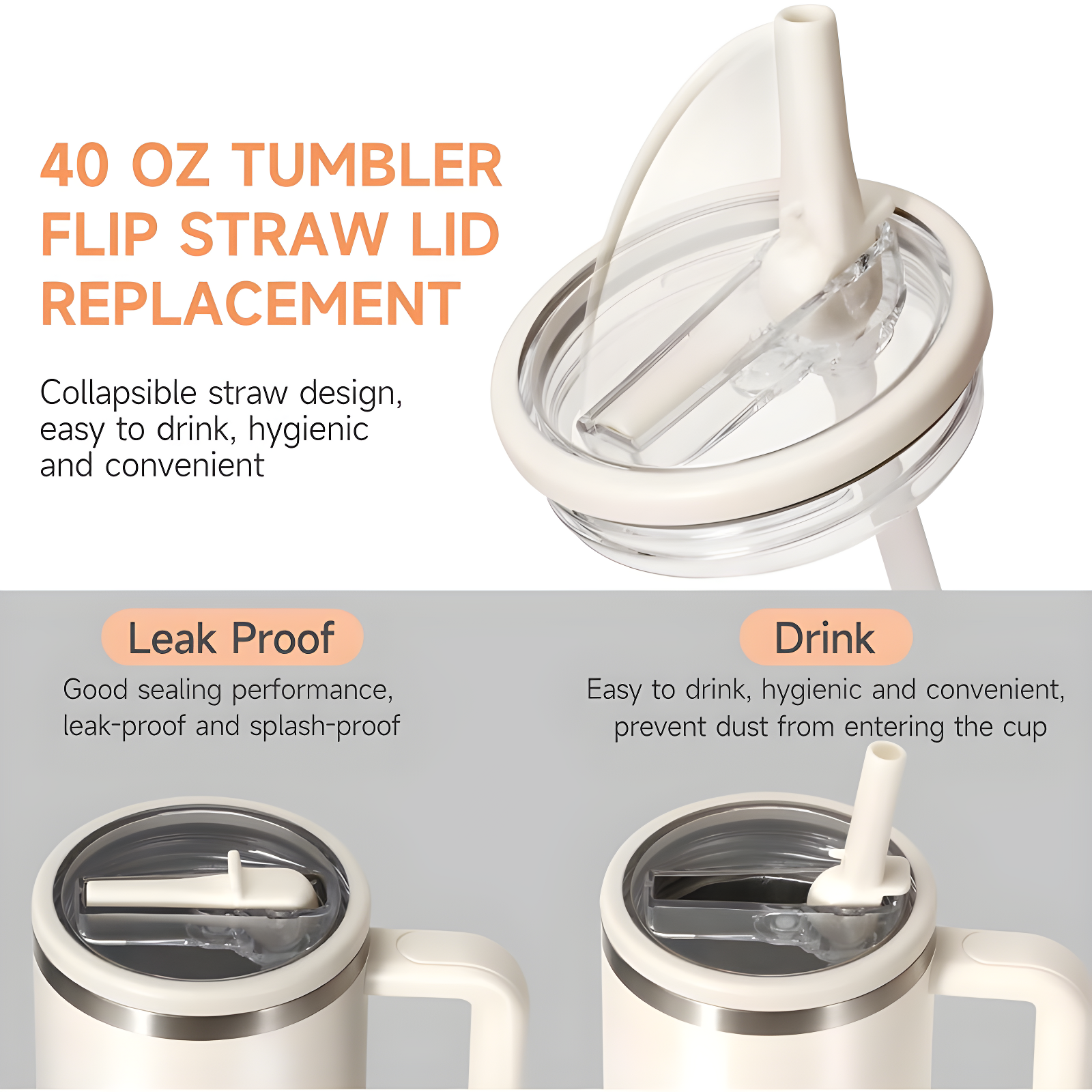 ANTAND 2 Pack 40 Oz Tumbler Flip Straw Lid Replacement Fit For Stanley Quencher, Leak Proof For Stanley Lid Replacement Spill Proof Reusable Tumbler Cover Compatible With 40oz Stanley Cup (Set of 2)