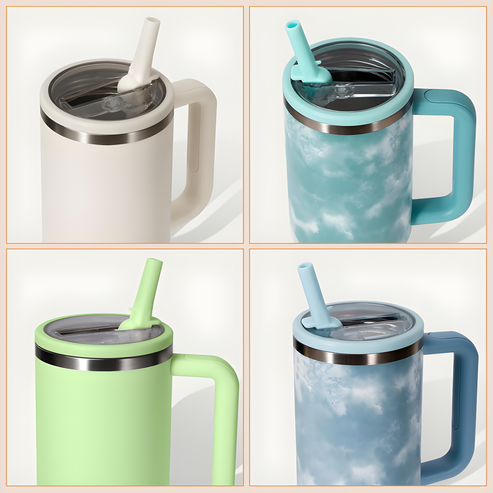 ANTAND 2 Pack 40 Oz Tumbler Flip Straw Lid Replacement Fit For Stanley Quencher, Leak Proof For Stanley Lid Replacement Spill Proof Reusable Tumbler Cover Compatible With 40oz Stanley Cup (Set of 2)